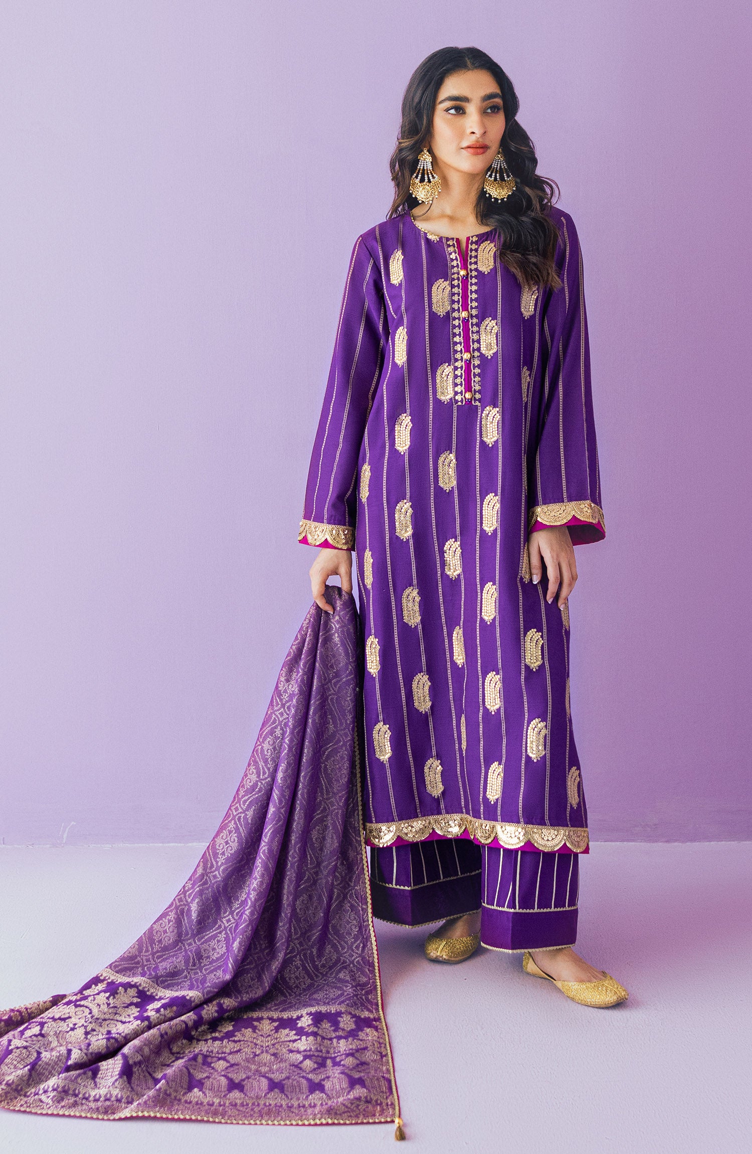 OTLF-23-047 PURPLE JACQUARD  UNSTITCHED SHIRT DUPATTA PANTS