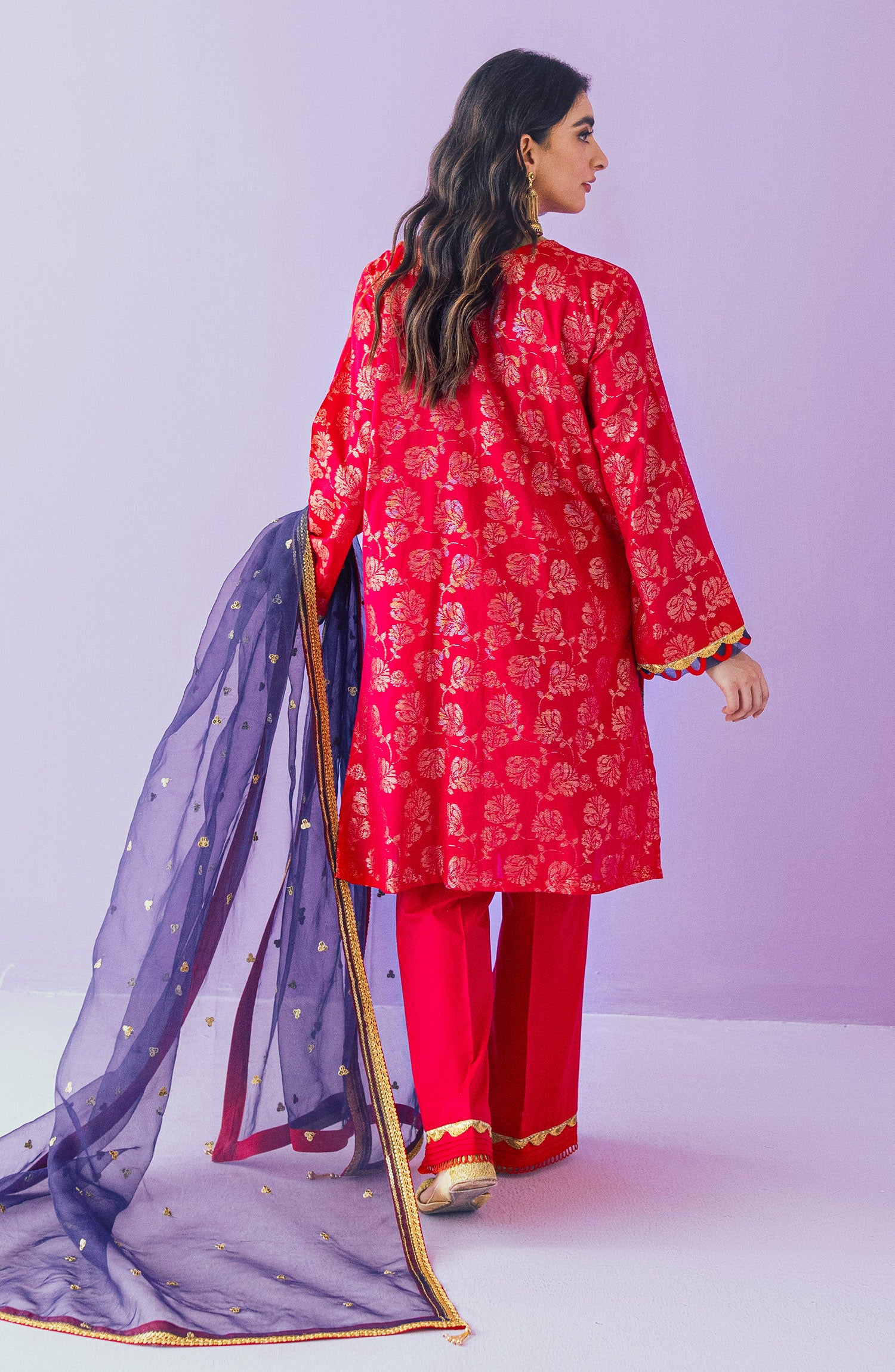 OTLF-23-048 RED JACQUARD  UNSTITCHED SHIRT DUPATTA PANTS