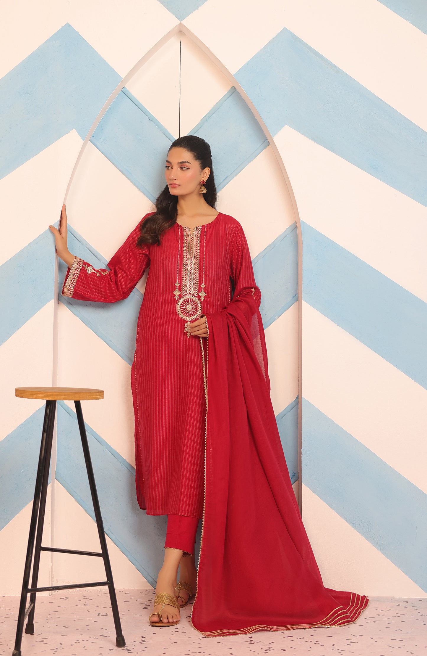 WRHJ23W-3001 JACQUARD Women READY TO WEAR SHIRT DUPATTA PANTS