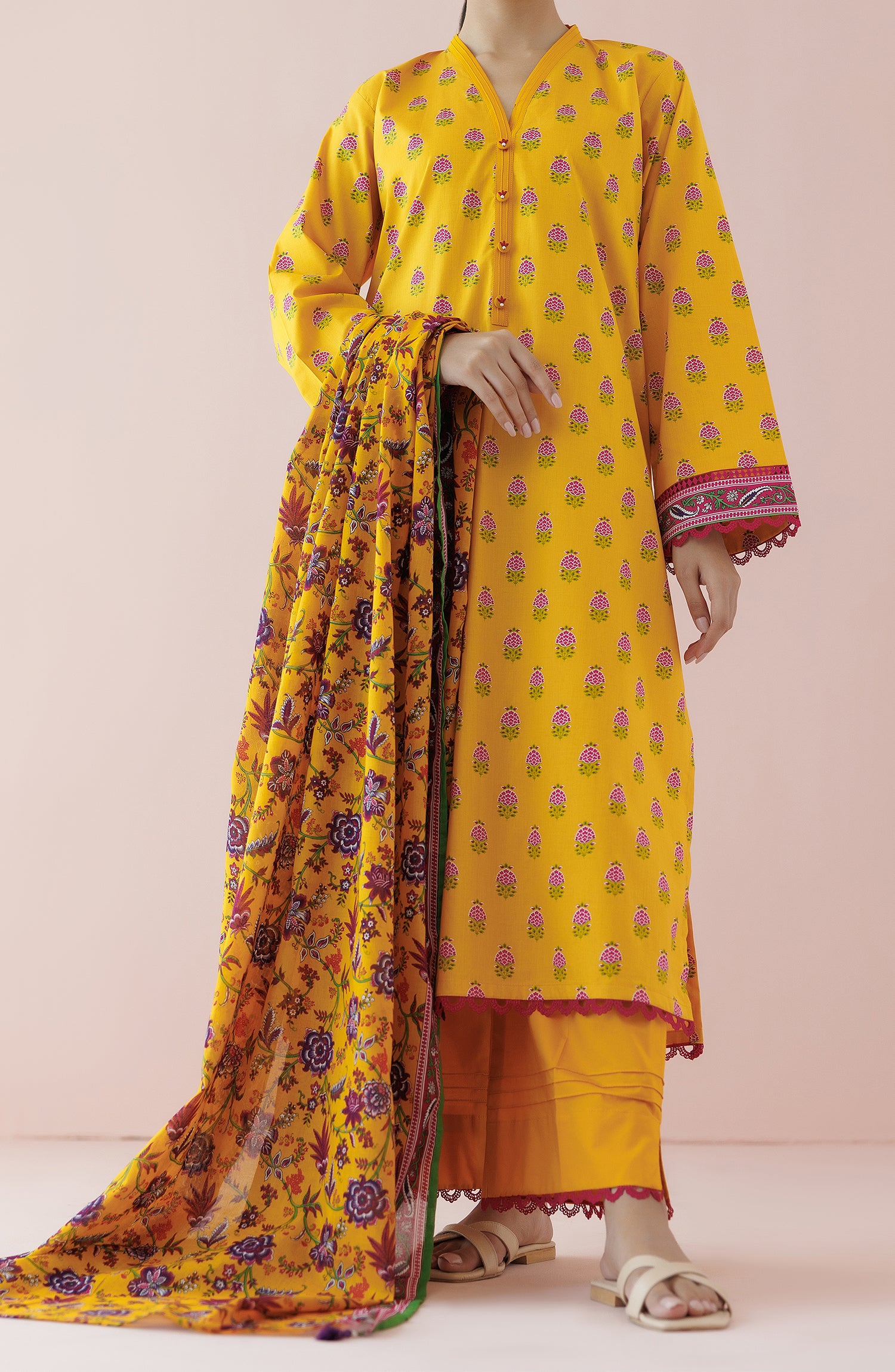 OTL-24-172/U YELLOW LAWN Women UNSTITCHED SHIRT DUPATTA PANTS