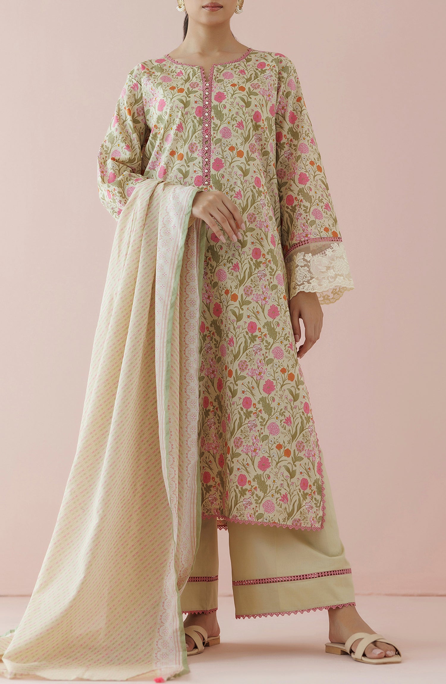 OTL-24-175/U BEIGE LAWN Women UNSTITCHED SHIRT DUPATTA PANTS