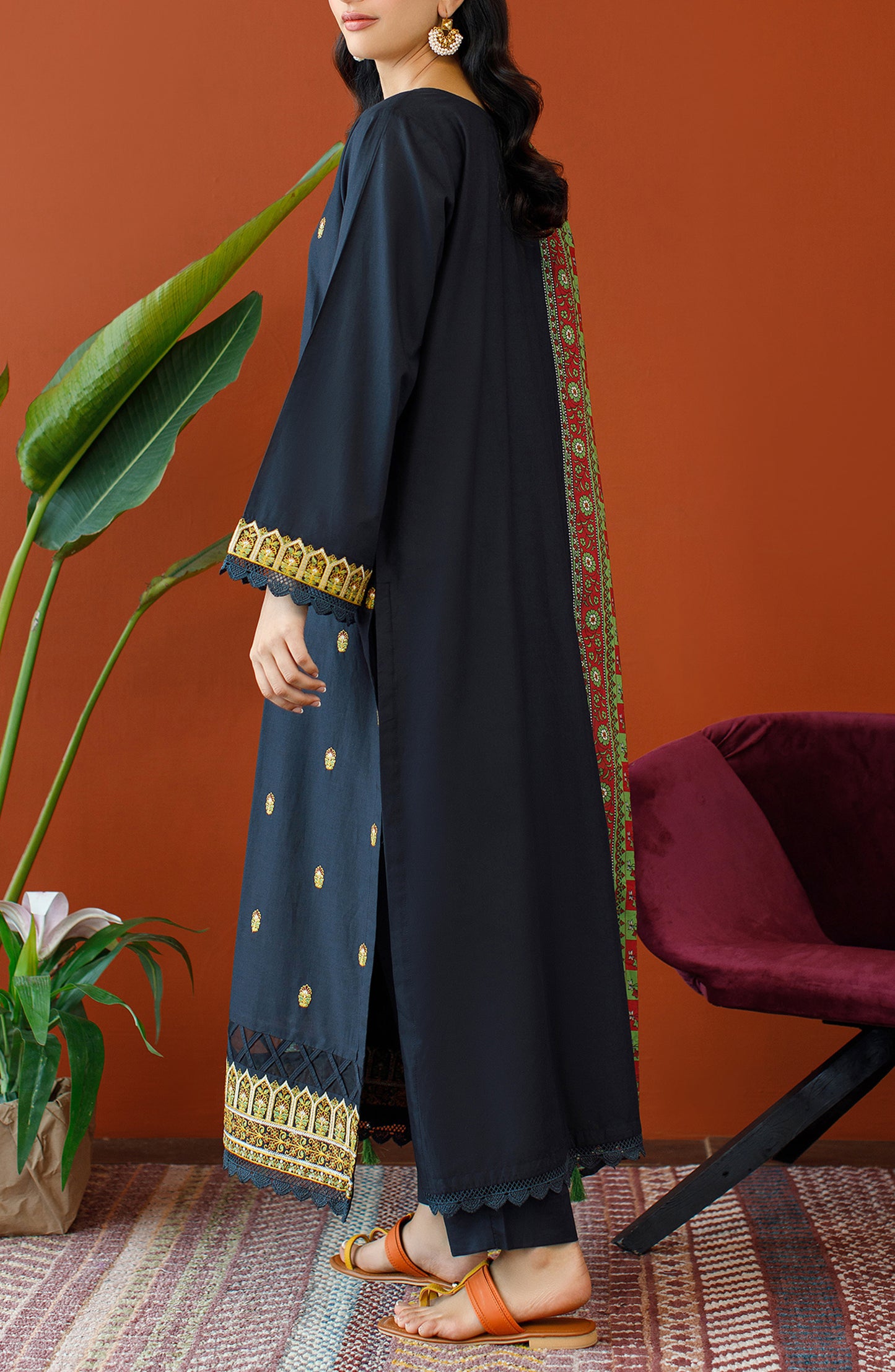 OTL-23-212/U BLACK CAMBRIC Women UNSTITCHED SHIRT DUPATTA PANTS