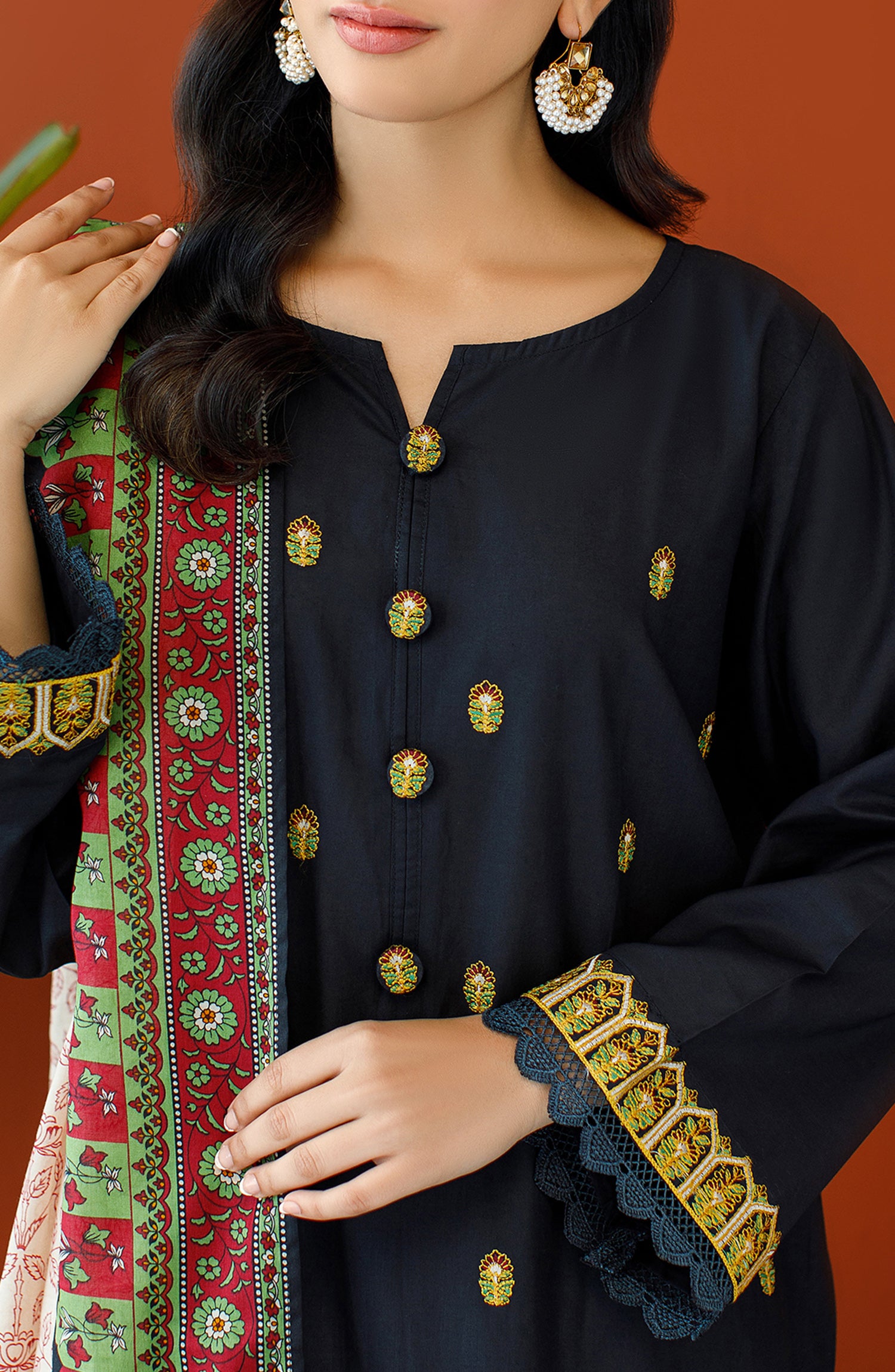 OTL-23-212/U BLACK CAMBRIC Women UNSTITCHED SHIRT DUPATTA PANTS