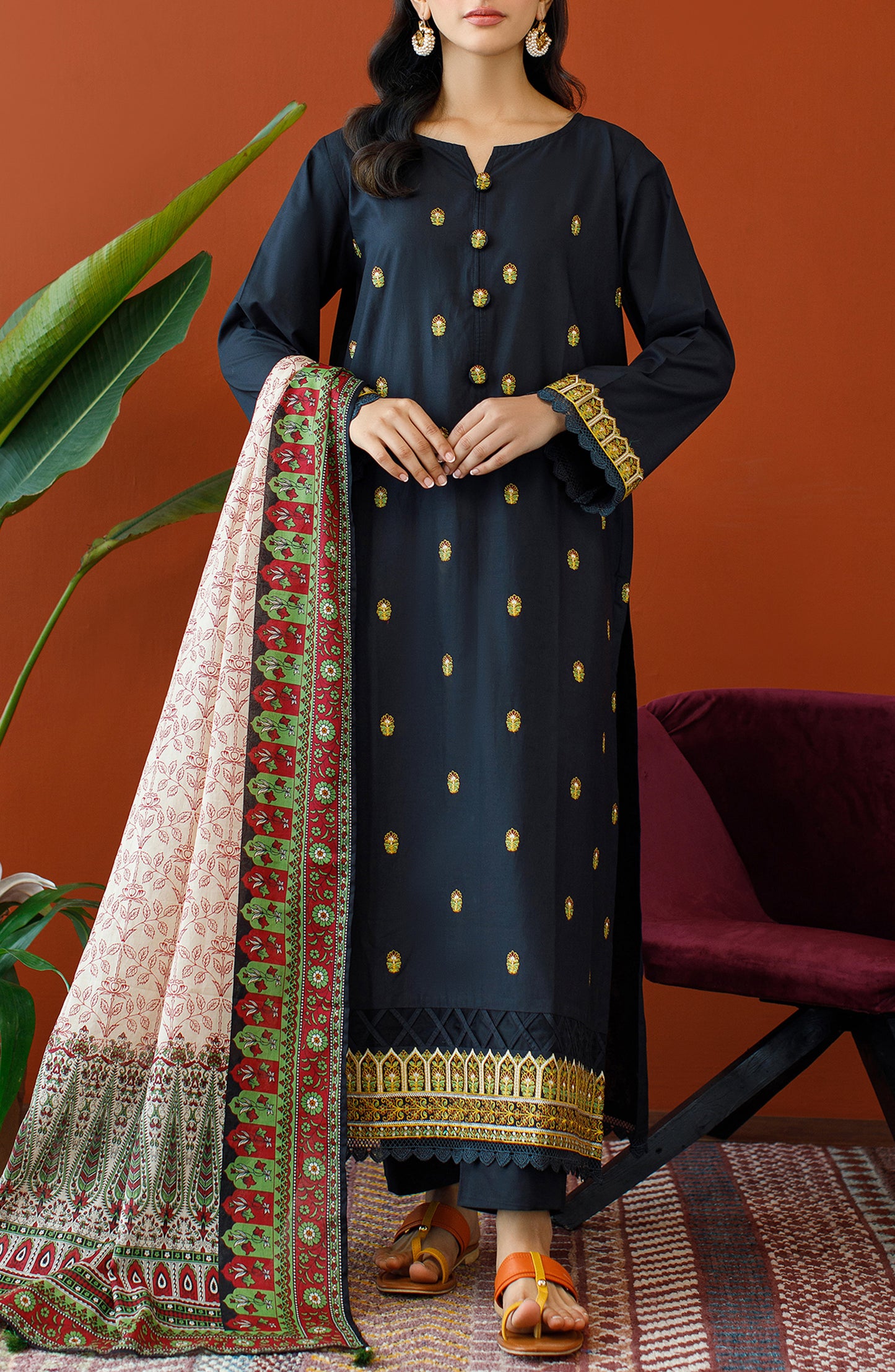 OTL-23-212/U BLACK CAMBRIC Women UNSTITCHED SHIRT DUPATTA PANTS