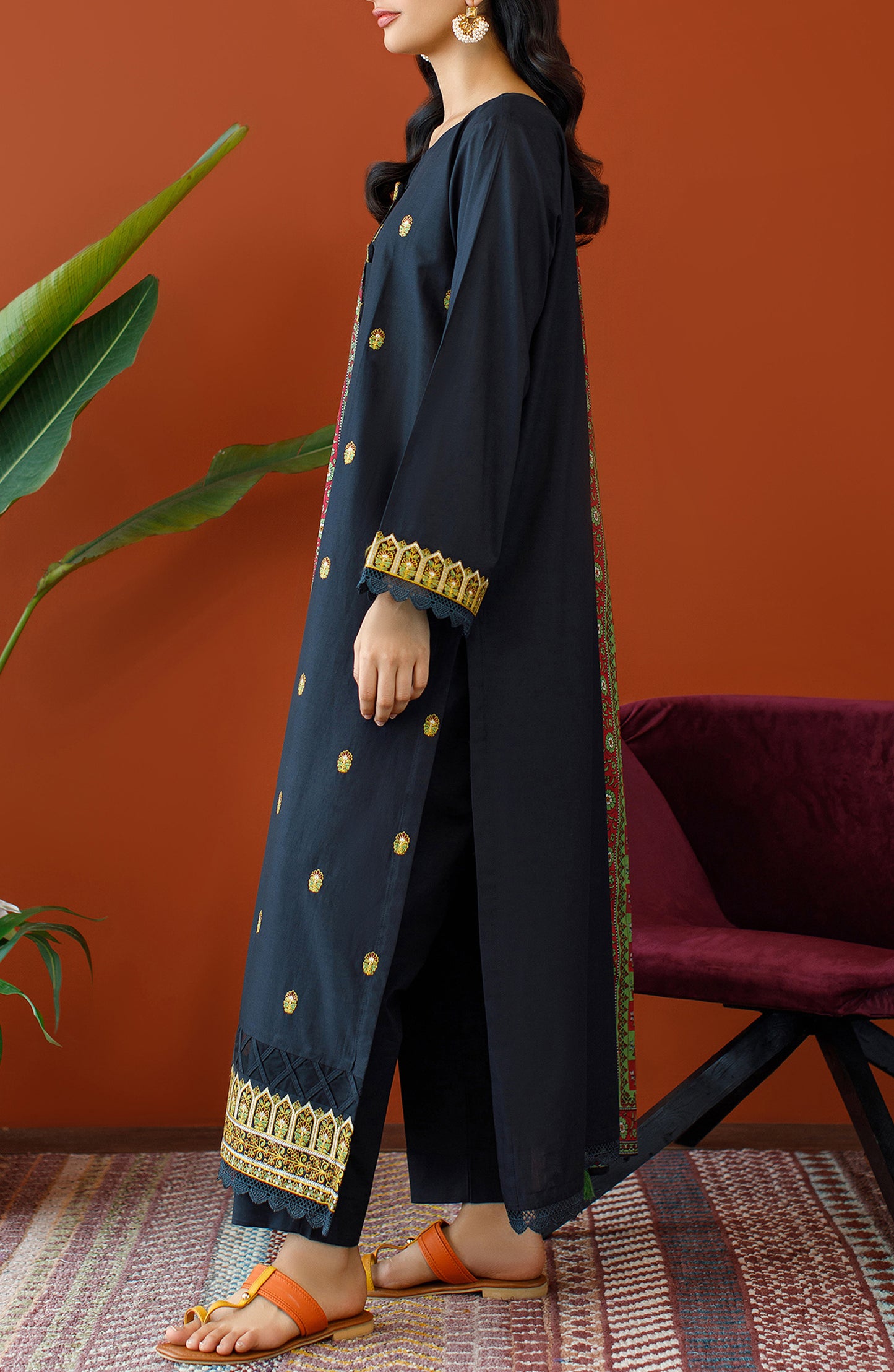 OTL-23-212/U BLACK CAMBRIC Women UNSTITCHED SHIRT DUPATTA PANTS