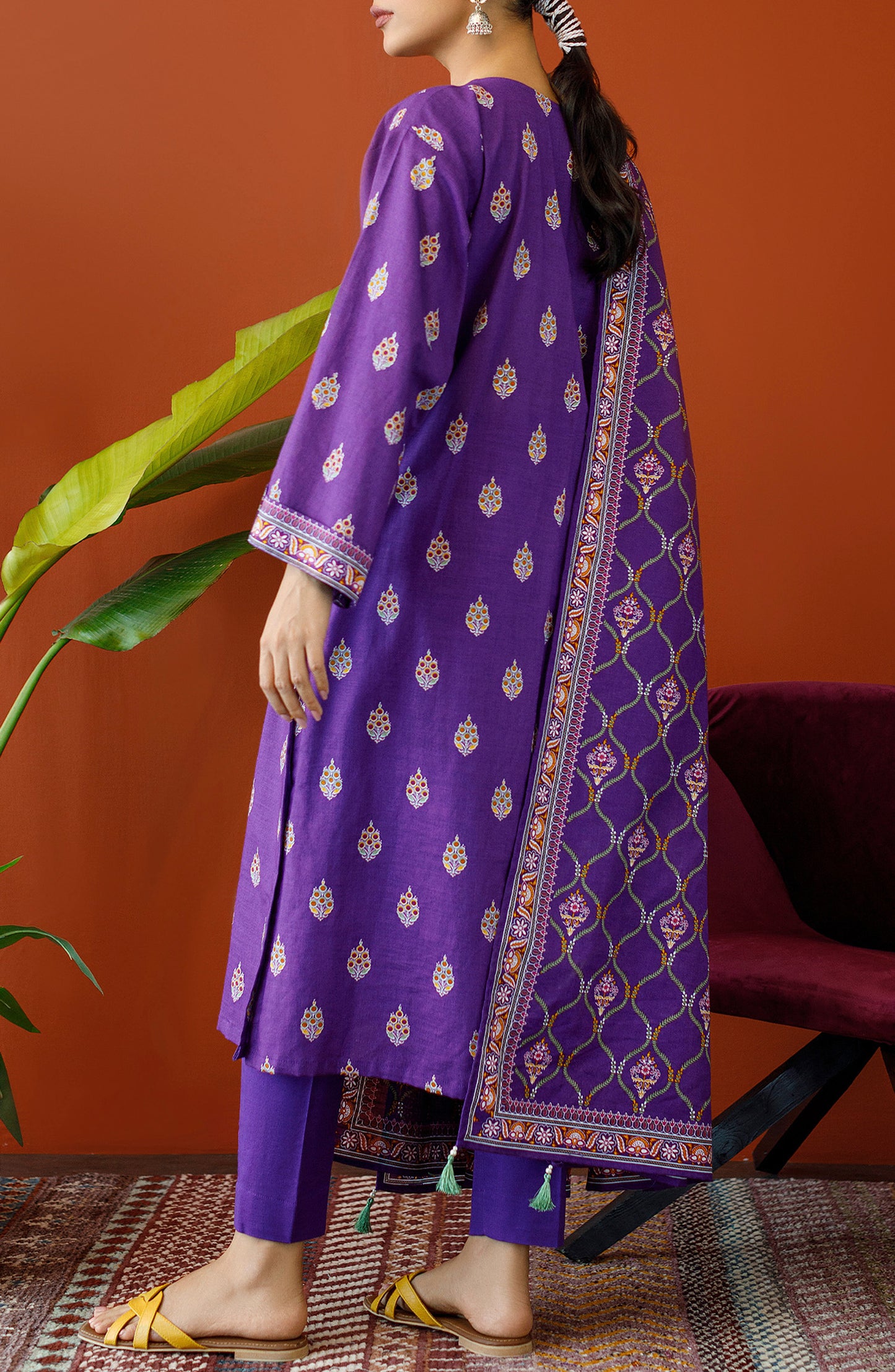 OTL-23-237/U PURPLE KHADDAR Women UNSTITCHED SHIRT DUPATTA PANTS