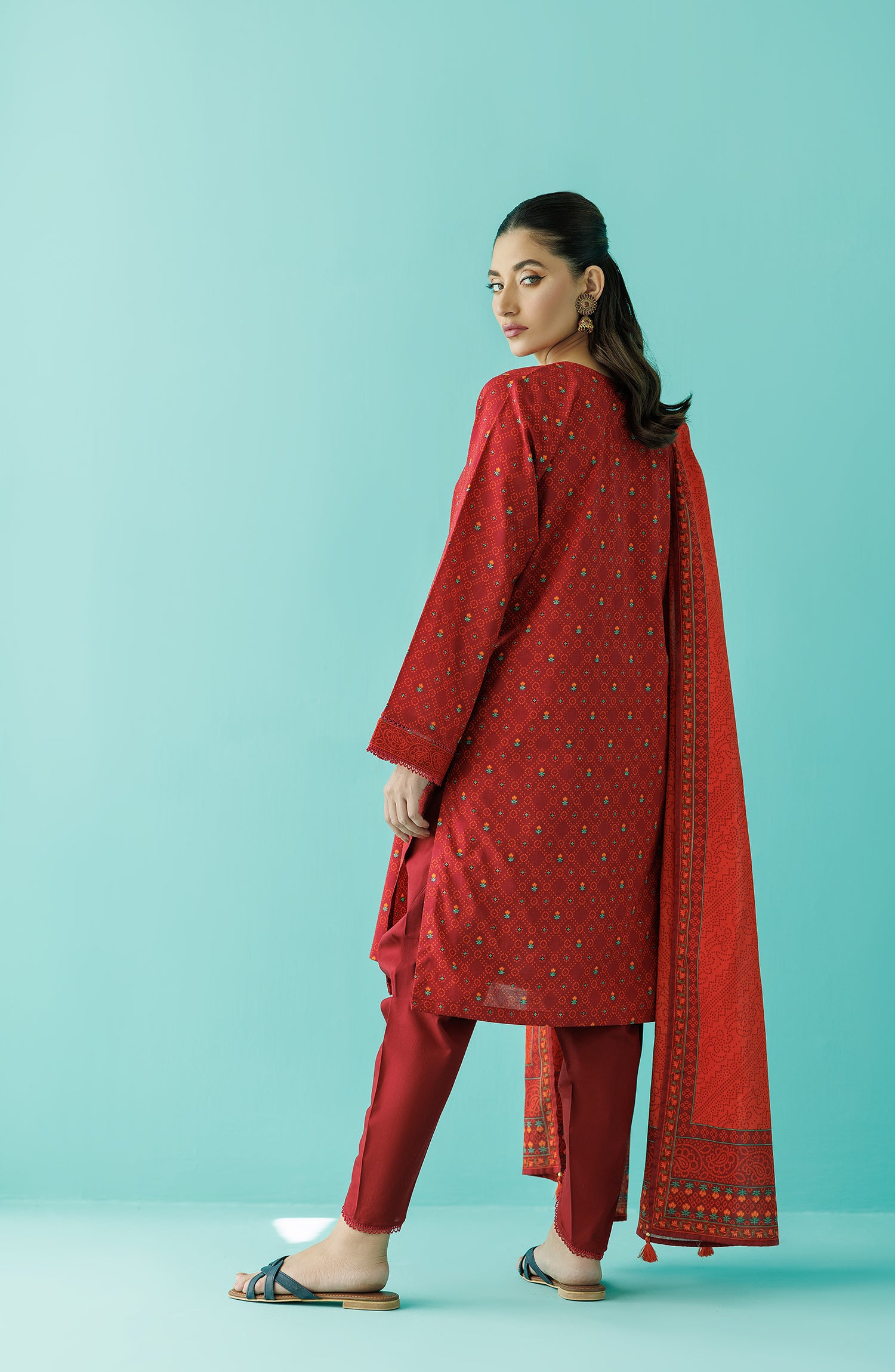 Stitched 3 Piece Printed Lawn Shirt , Cambric Pant and Lawn Dupatta (OTL-24-052/S MAROON)