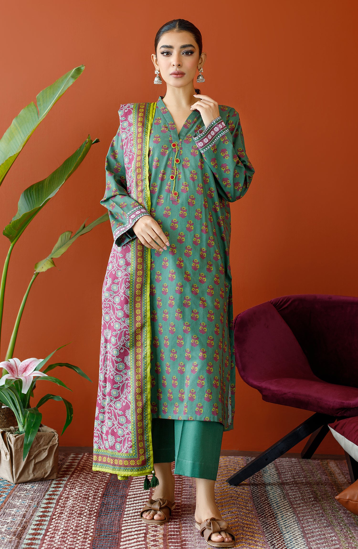 OTL-23-323/U GREEN LAWN Women UNSTITCHED SHIRT DUPATTA PANTS