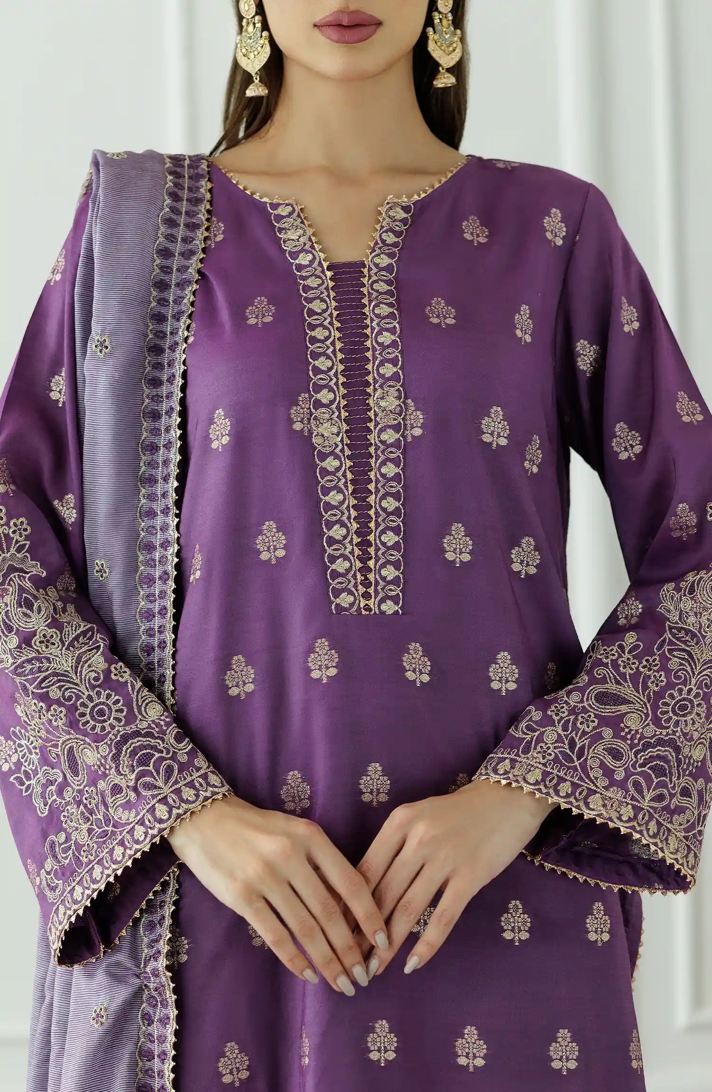 Stitched | 3 Piece | Embroidered | Jacquard Shirt | OTL-25-411/S PURPLE