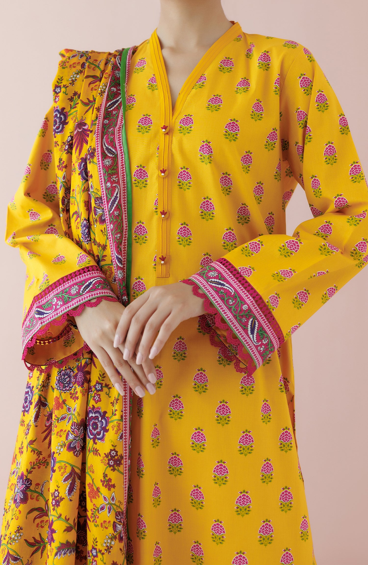OTL-24-172/U YELLOW LAWN Women UNSTITCHED SHIRT DUPATTA PANTS