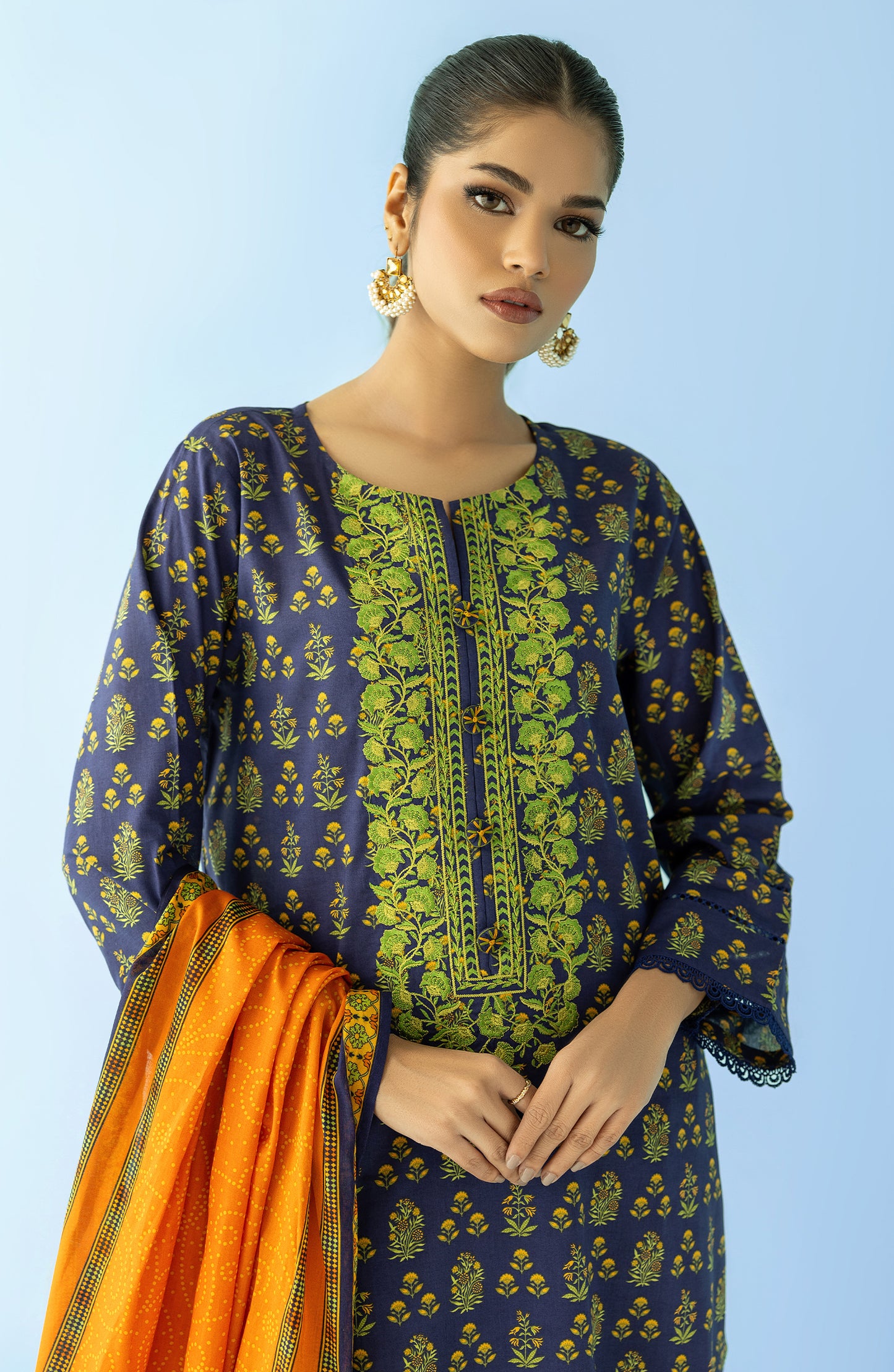 Unstitched 2 Piece Embroidered Lawn Shirt and Lawn Dupatta (NRDS-24-025/U BLUE)