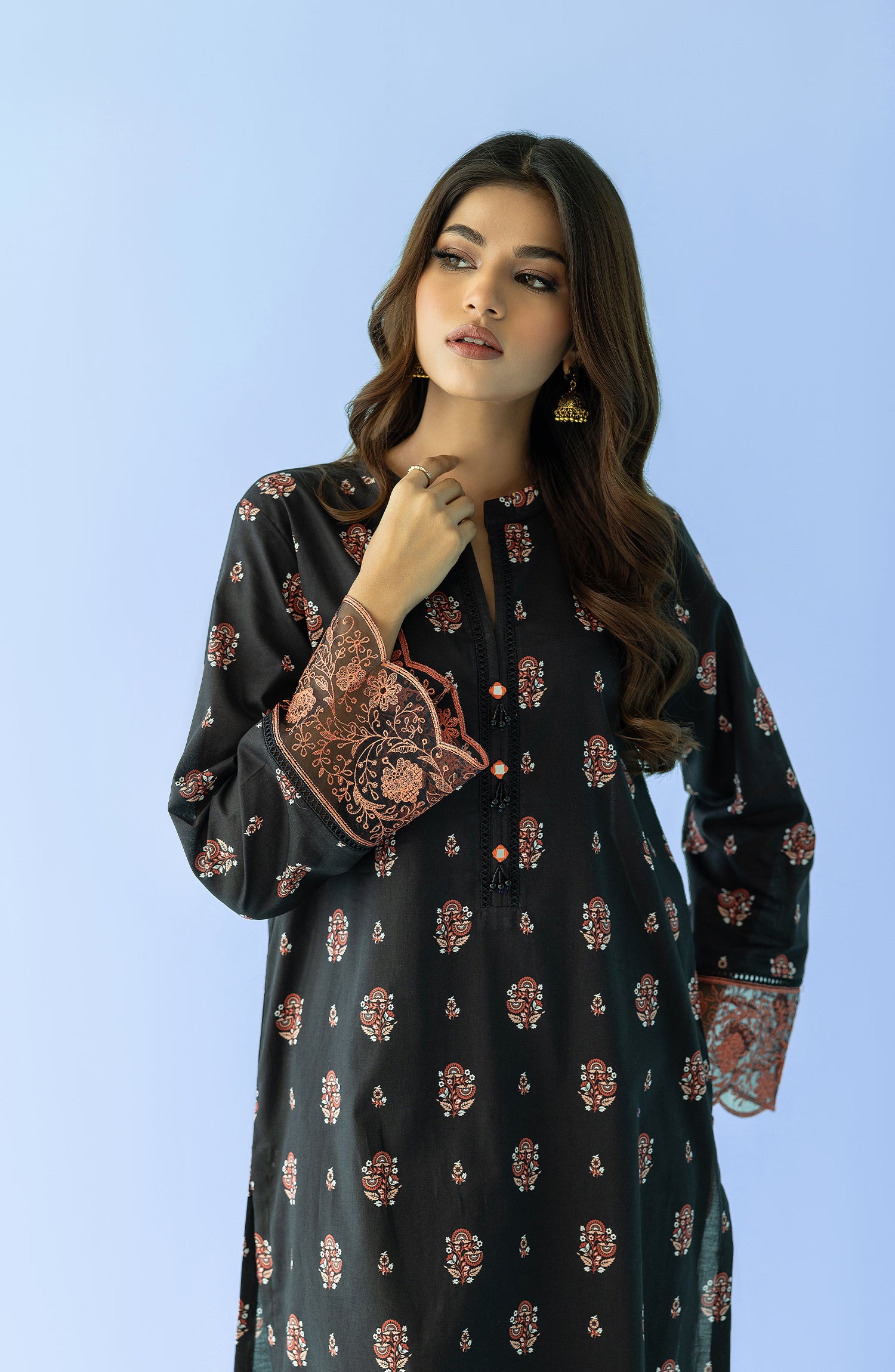 Stitched 1 Piece Printed Embroidered Lawn Shirt (HCS-24-011/S BLACK)