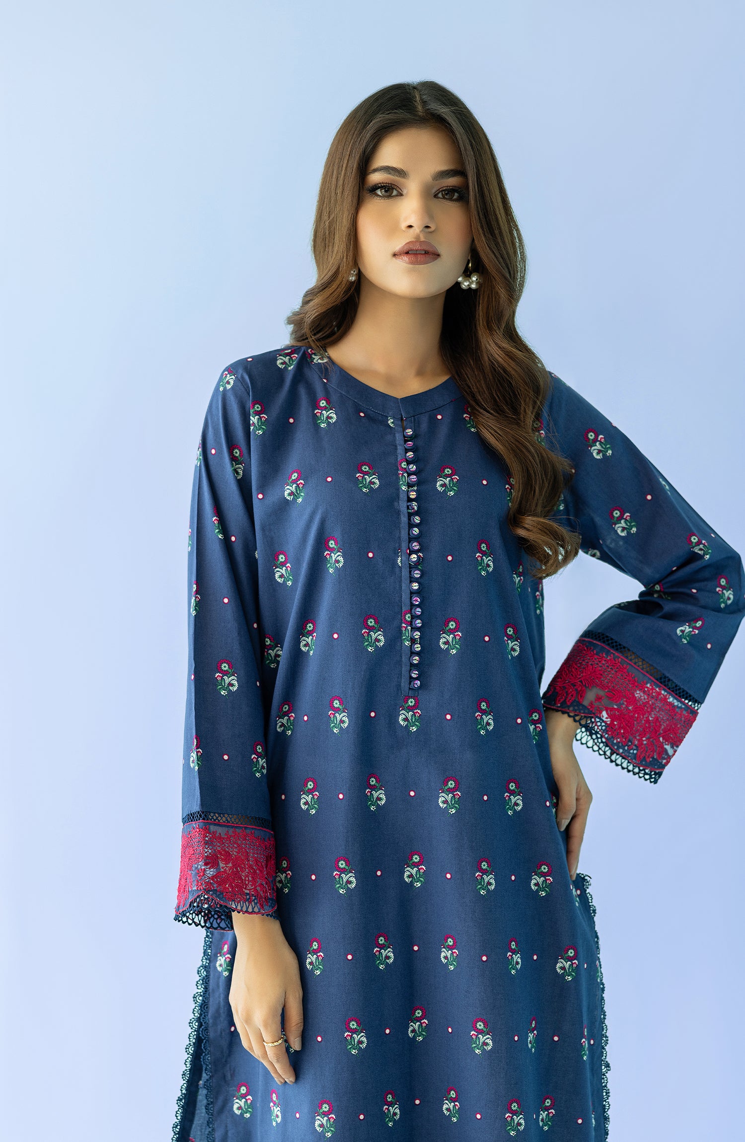 Stitched 1 Piece Printed Embroidered Lawn Shirt (HCS-24-010/S BLUE)