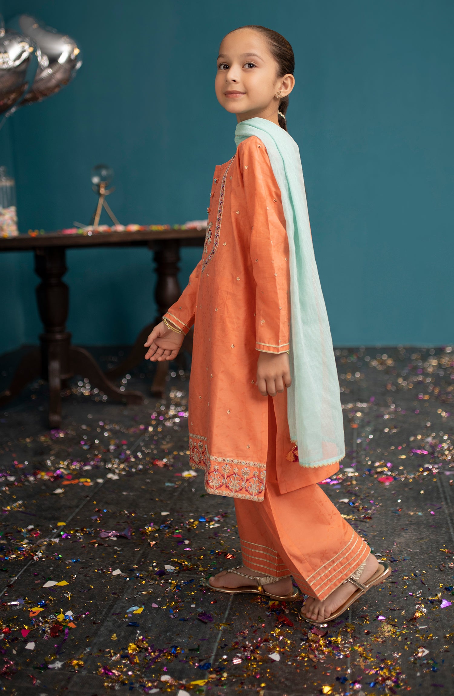 Stitched 3 Piece Embroidered Raw Silk Shirt , Raw Silk Pant and Poly Net Dupatta (GRFR23W-3013)