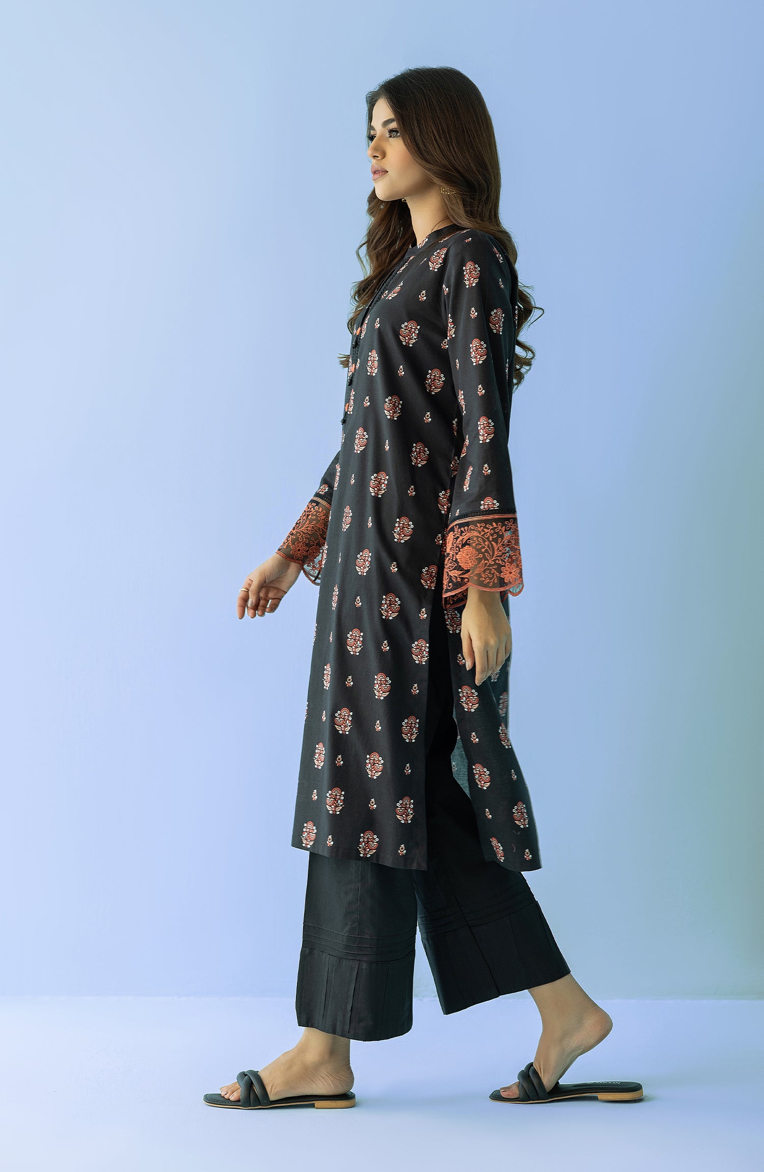 Stitched 1 Piece Printed Embroidered Lawn Shirt (HCS-24-011/S BLACK)