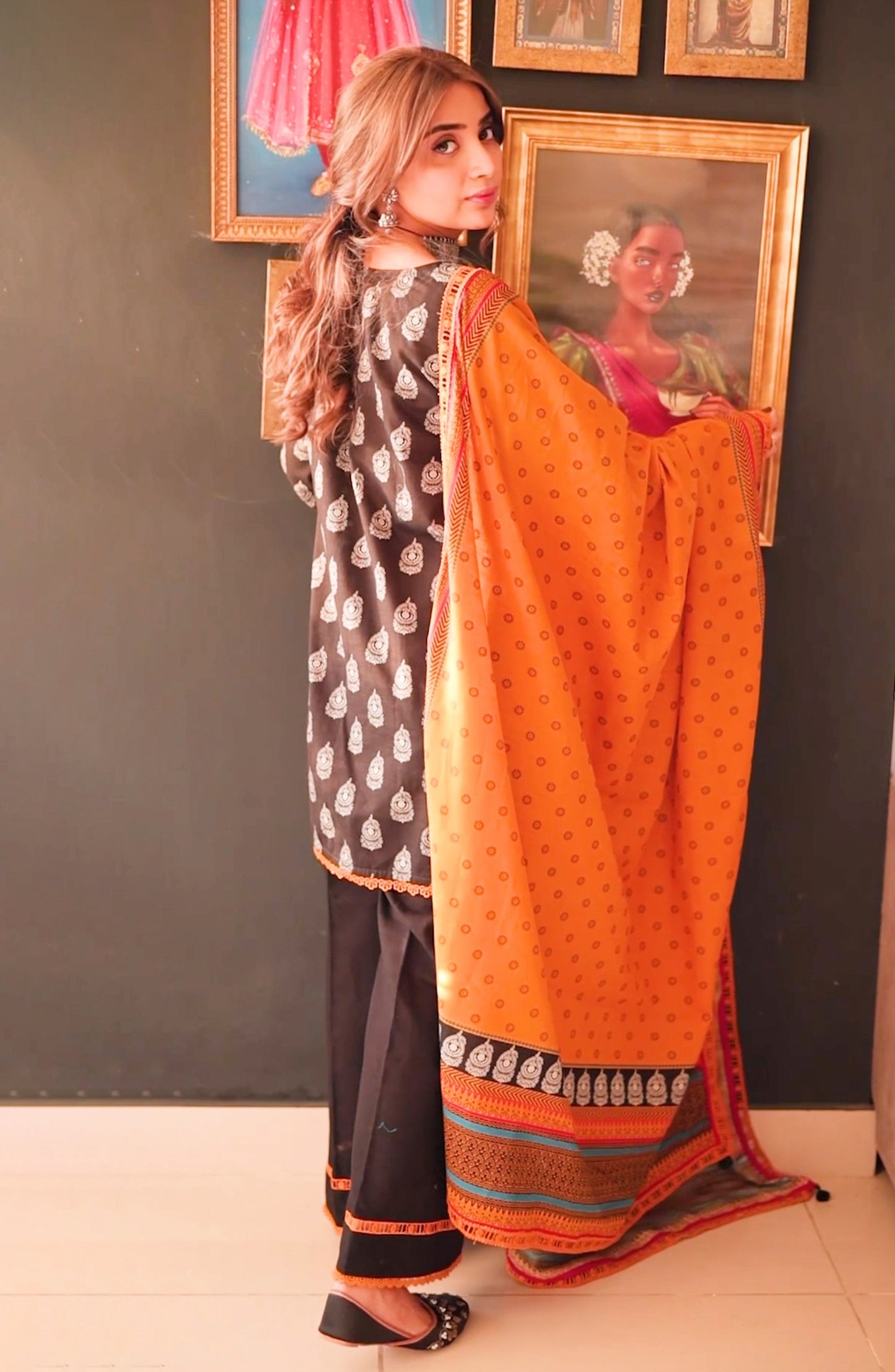 OTL-24-183/U BLACK KHADDAR Women UNSTITCHED SHIRT DUPATTA PANTS