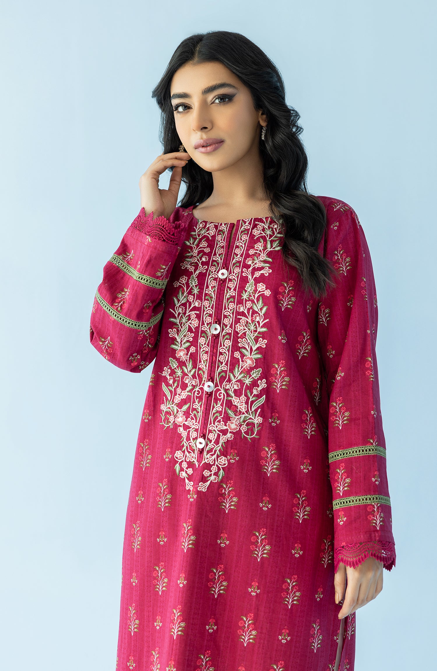 Stitched 1 Piece Printed Embroidered Lawn Shirt (HCS-24-007/S MAROON)