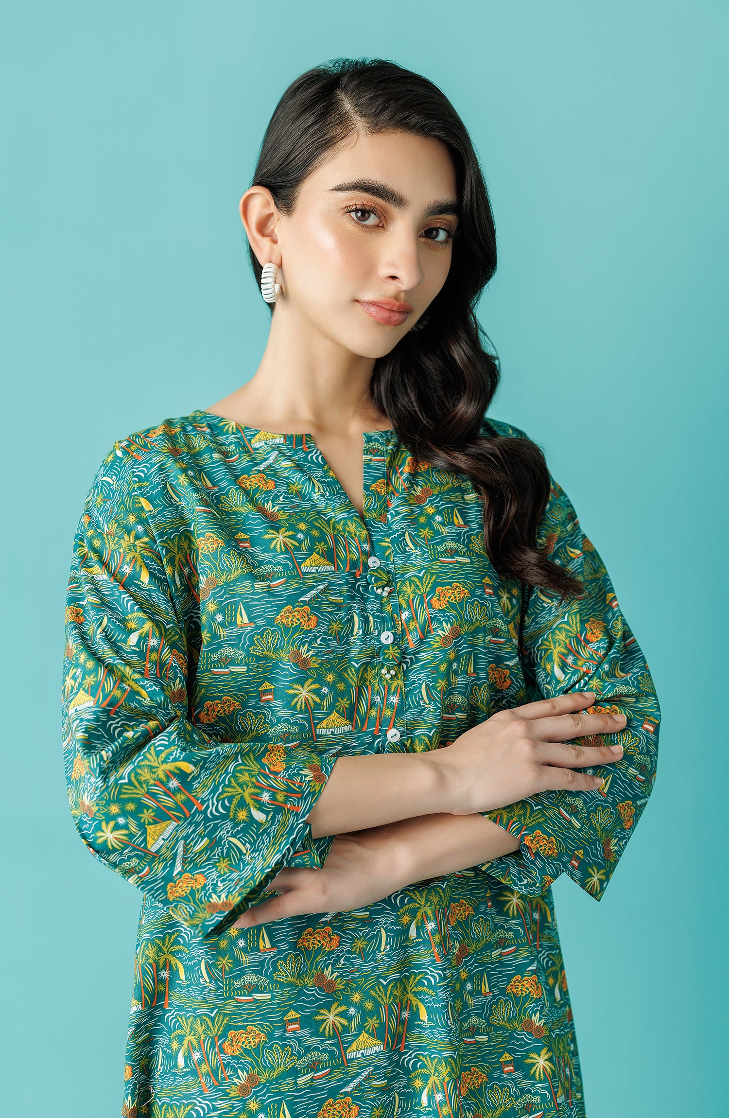 Stitched 2 Piece Printed Lawn Shirt and Lawn Pant (WRCC24S-2007)