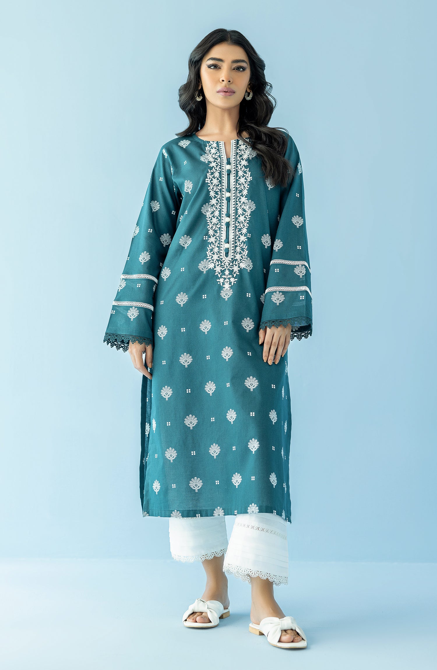 Stitched 1 Piece Printed Embroidered Lawn Shirt (HCS-24-009/S TEAL)