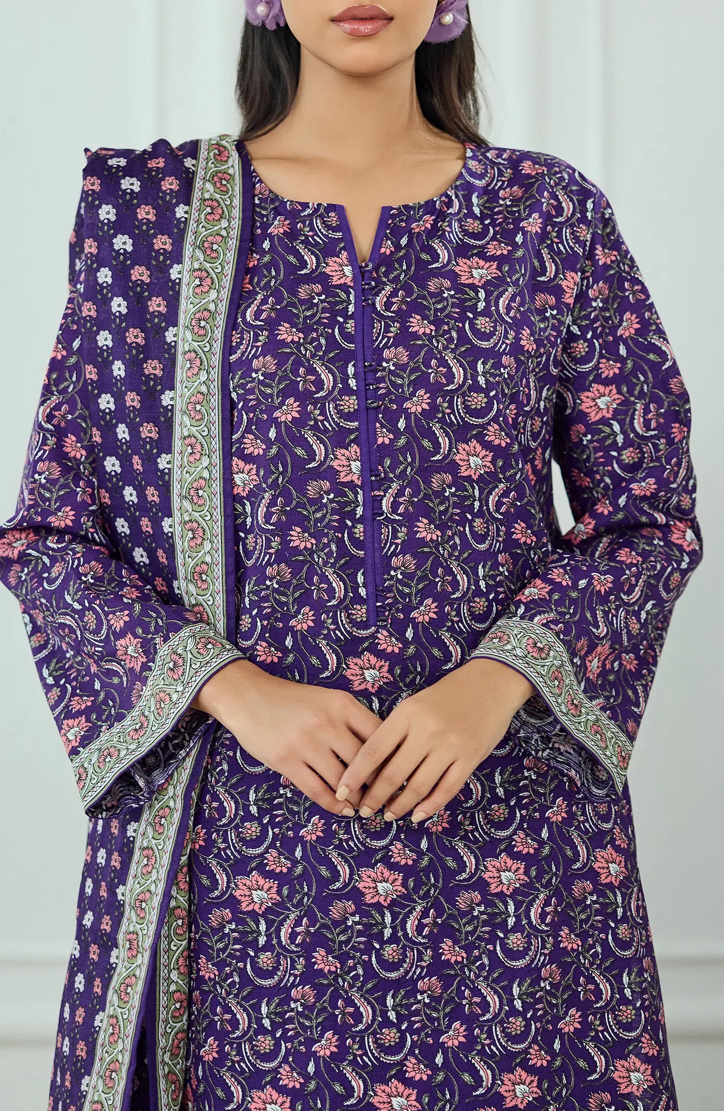 Unstitched | 3 Piece | Printed | Khaddar Shirt | OTL-25-441/U PURPLE