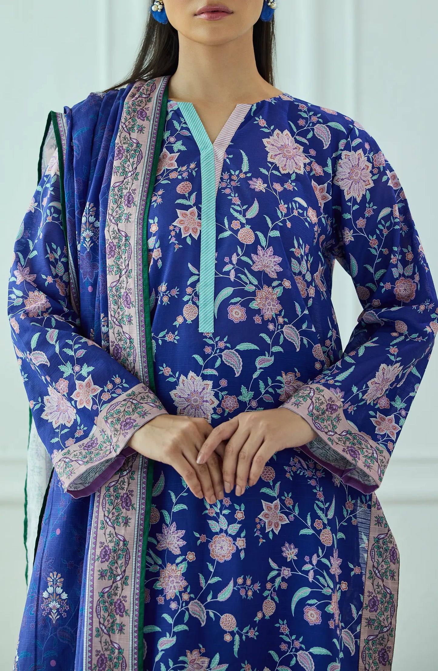 Unstitched | 3 Piece | Printed | Texture Lawn Shirt | OTL-25-467/U BLUE