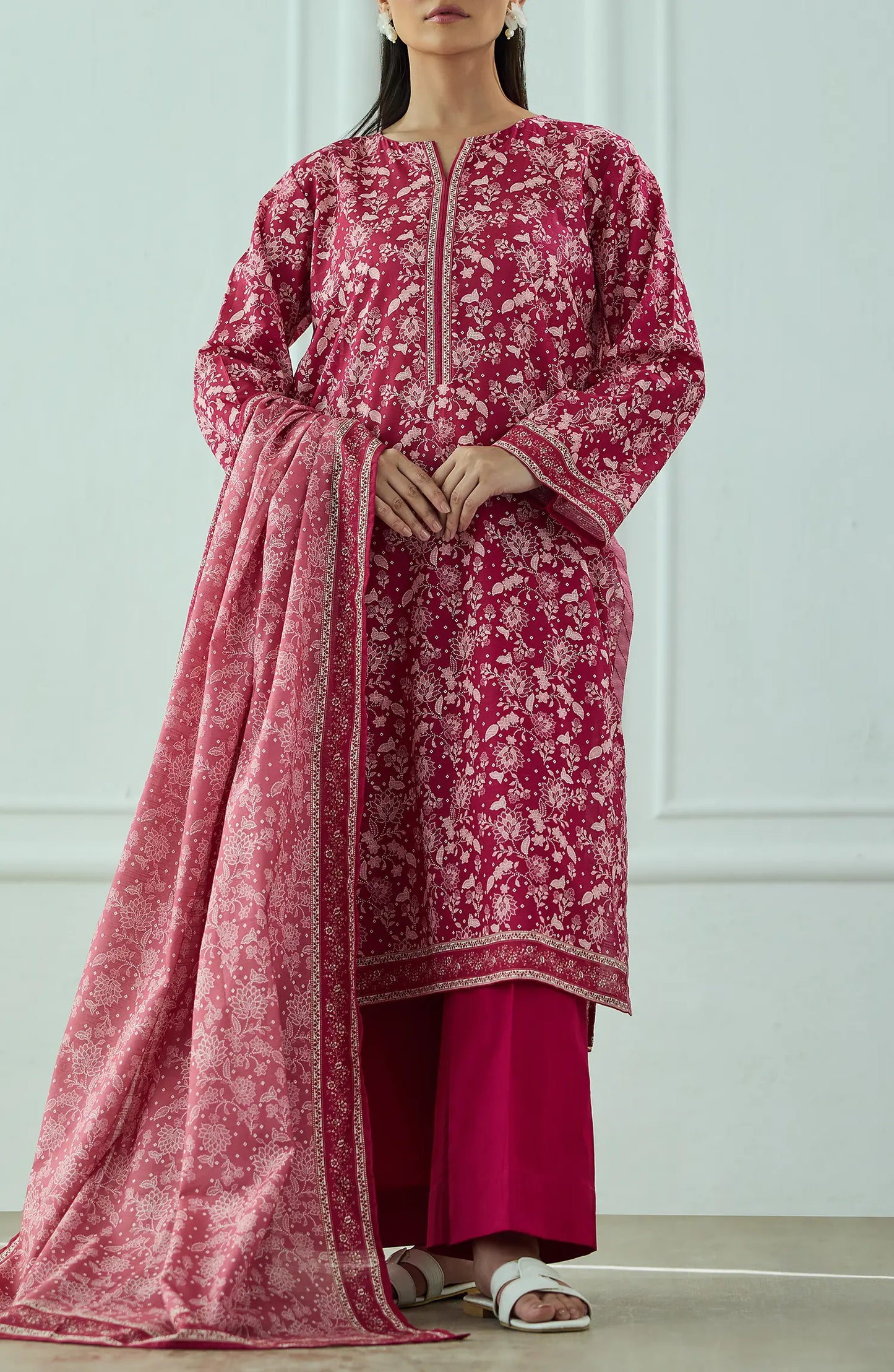 Unstitched | 3 Piece | Printed | Texture Lawn Shirt | OTL-25-464/U MAGENTA