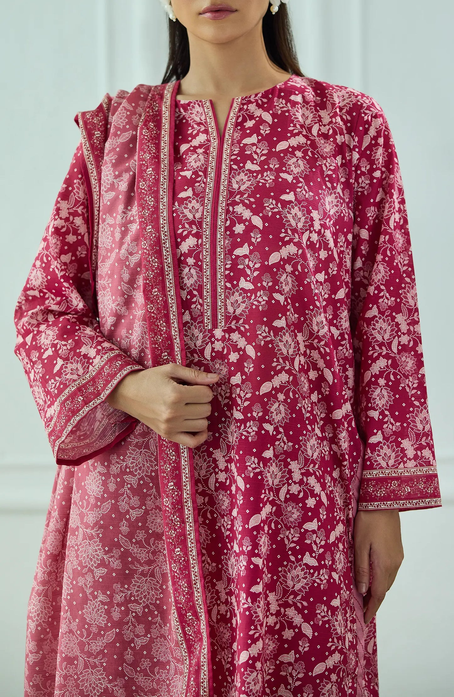 Unstitched | 3 Piece | Printed | Texture Lawn Shirt | OTL-25-464/U MAGENTA