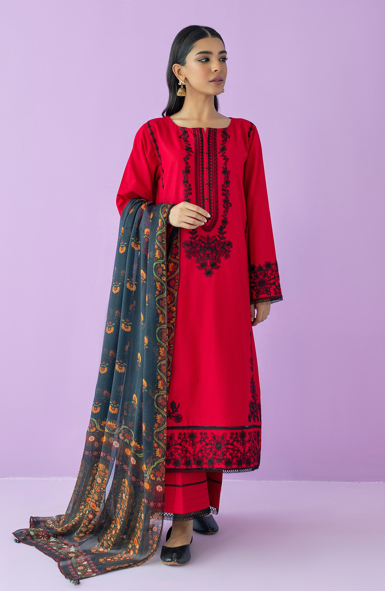 OTL-23-129/U RED LAWN  UNSTITCHED SHIRT DUPATTA PANTS