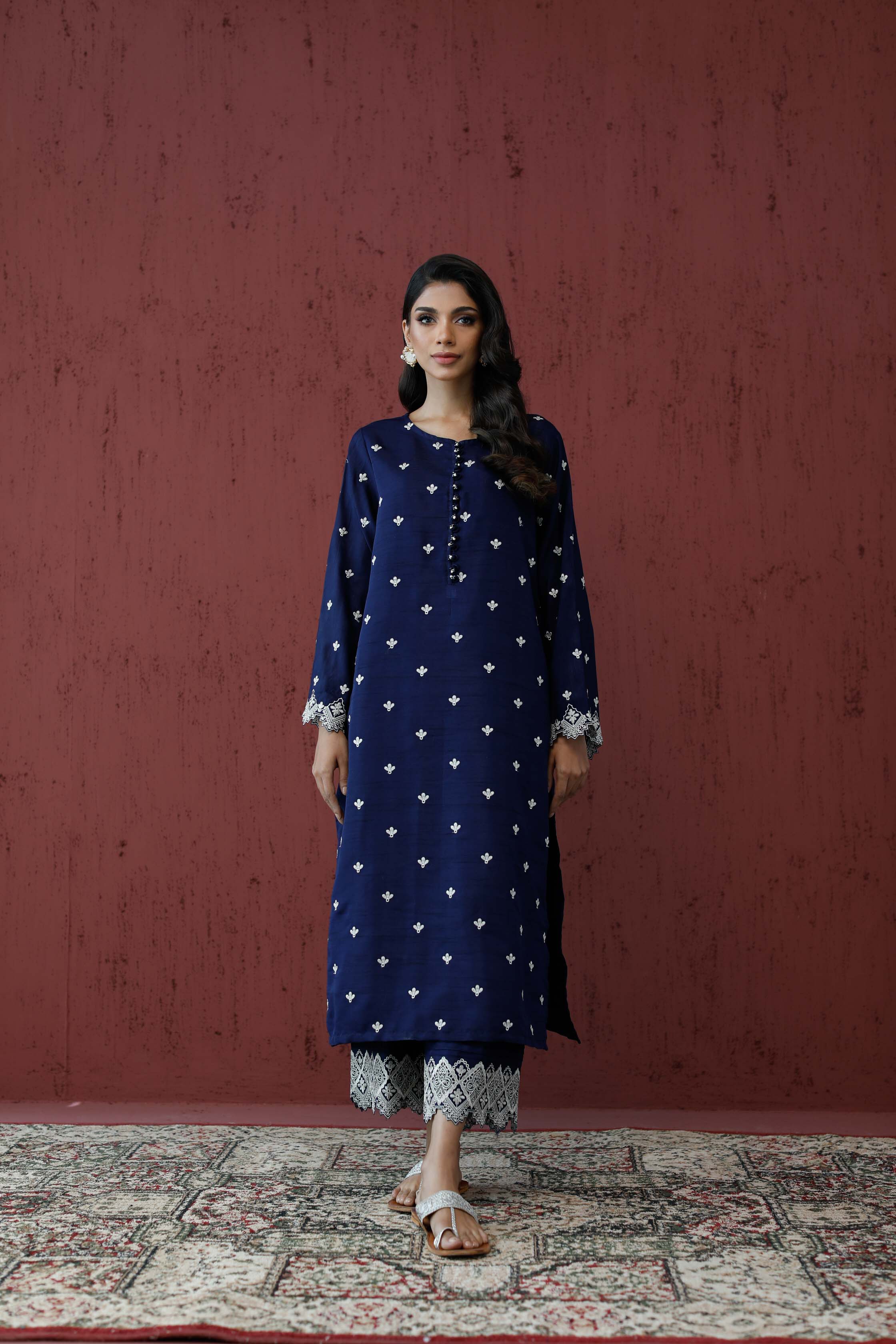 Stitched 2 Piece Embroidered Raw Silk Shirt and Raw Silk Pant (WRFR23W-2003)