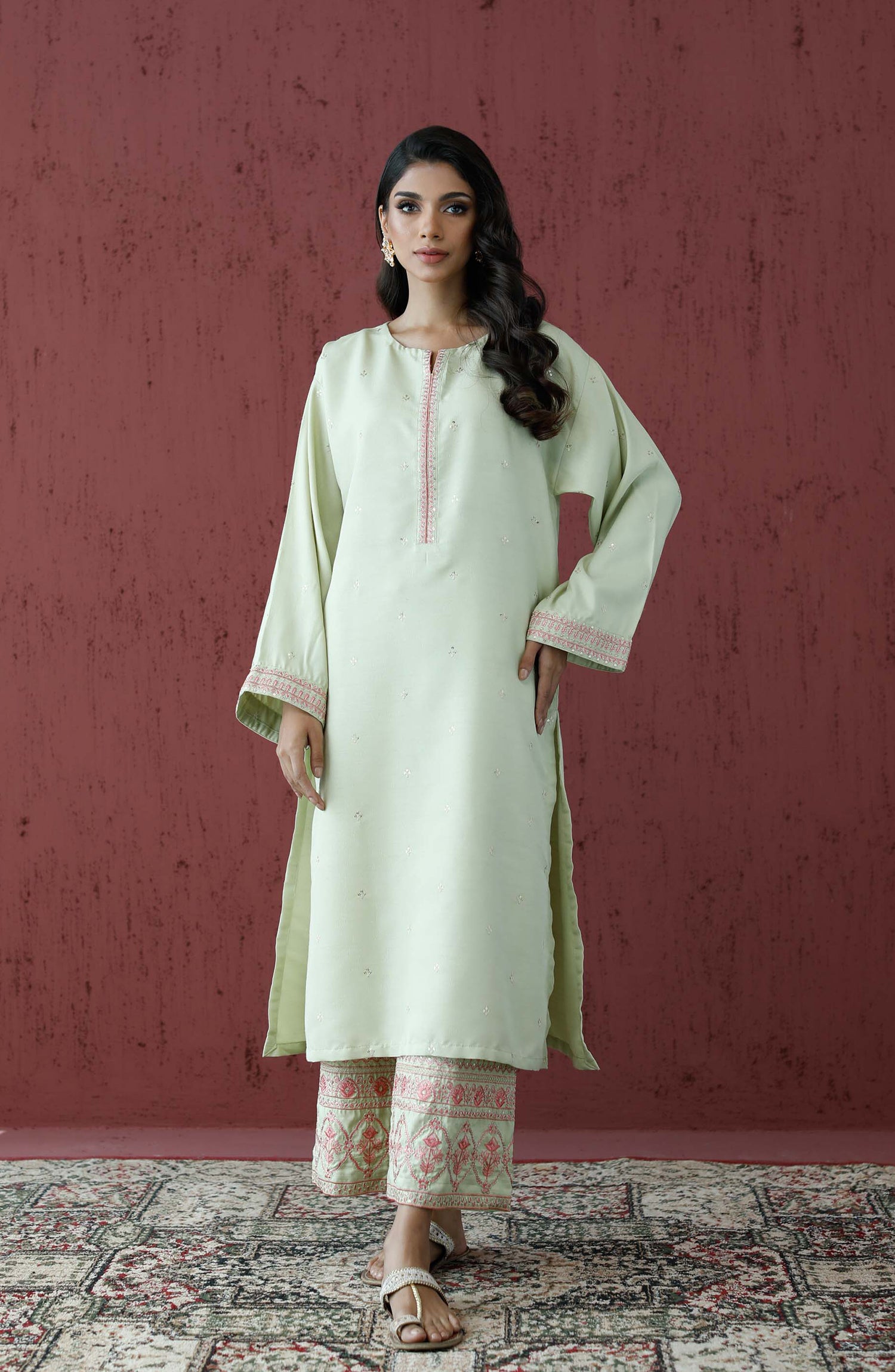 Stitched 2 Piece Embroidered Raw Silk Shirt and Raw Silk Pant (WRFR23W-2001)