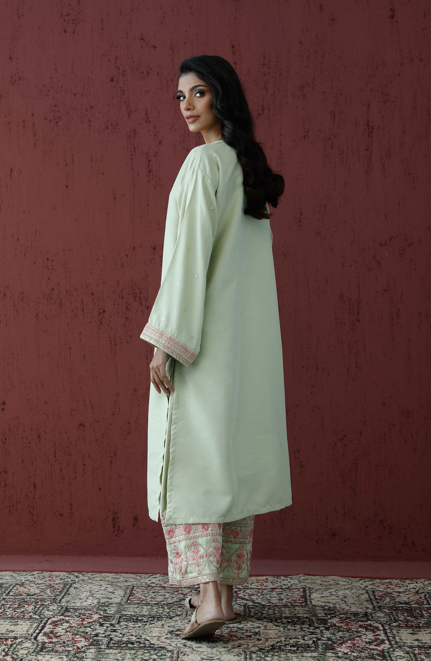 Stitched 2 Piece Embroidered Raw Silk Shirt and Raw Silk Pant (WRFR23W-2001)