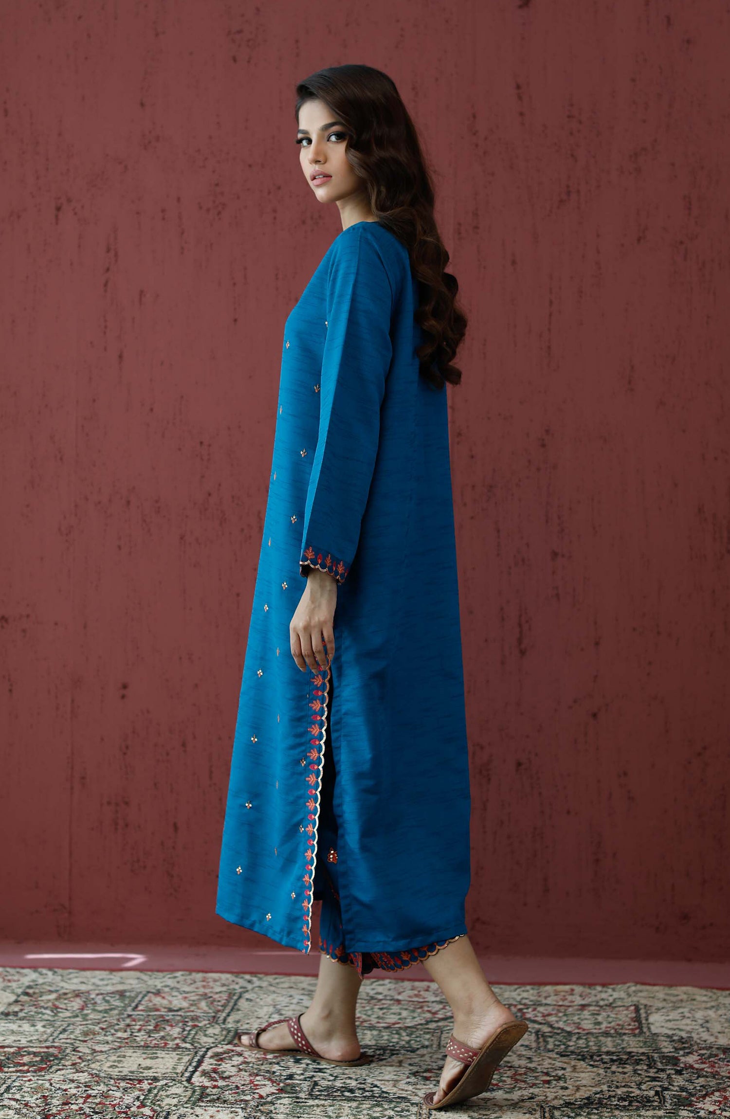 Stitched 2 Piece Embroidered Raw Silk Shirt and Raw Silk Pant (WRFR23W-2002)