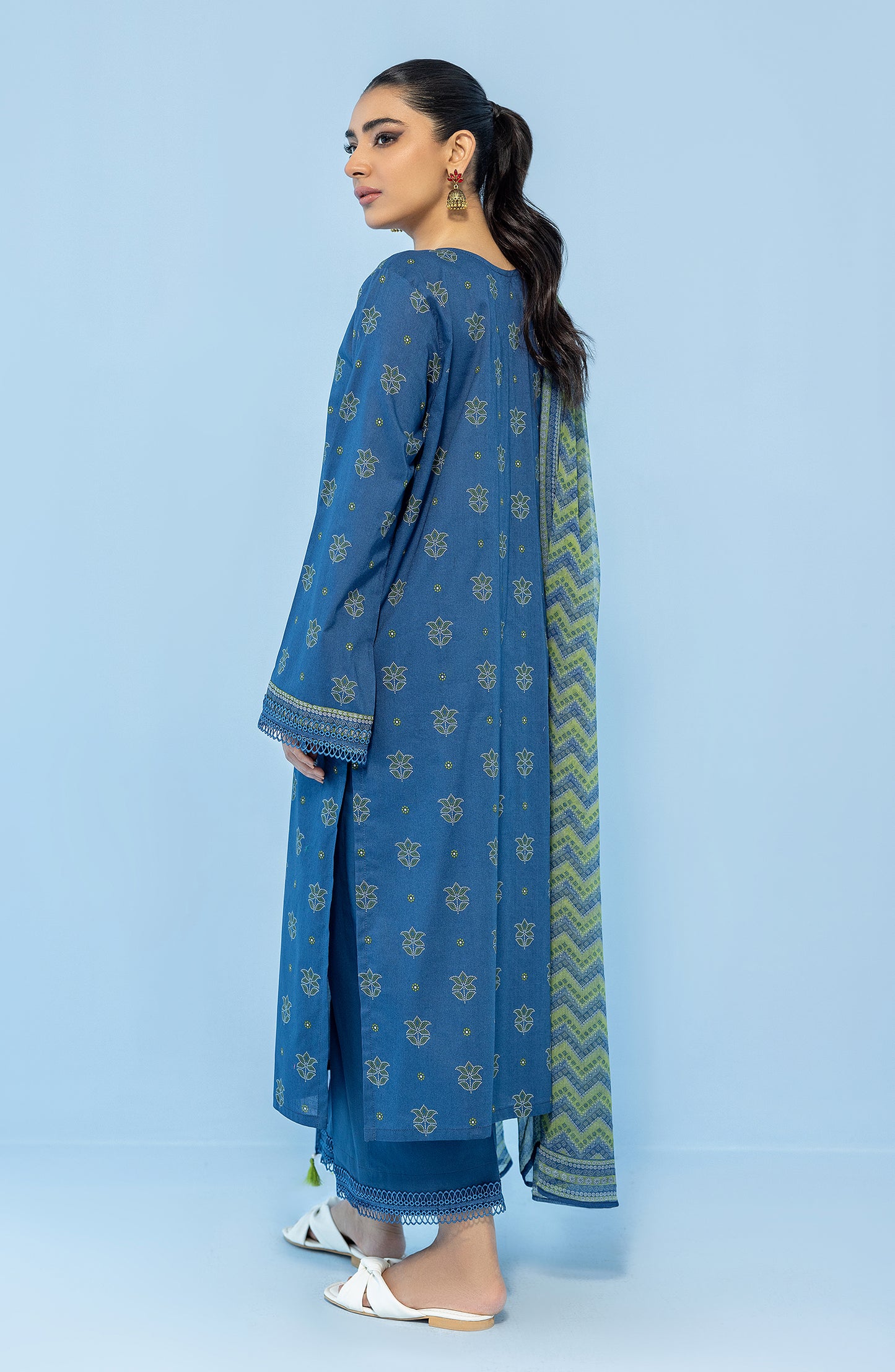 Stitched 3 Piece Printed Embroidered Lawn Shirt , Cambric Pant and Chiffon Dupatta (OTL-24-042/S BLUE)