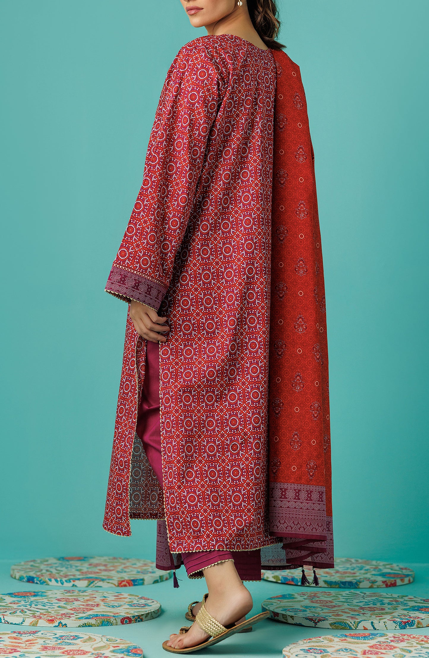 OTL-24-049/S MAROON LAWN Women READY TO WEAR SHIRT DUPATTA PANTS