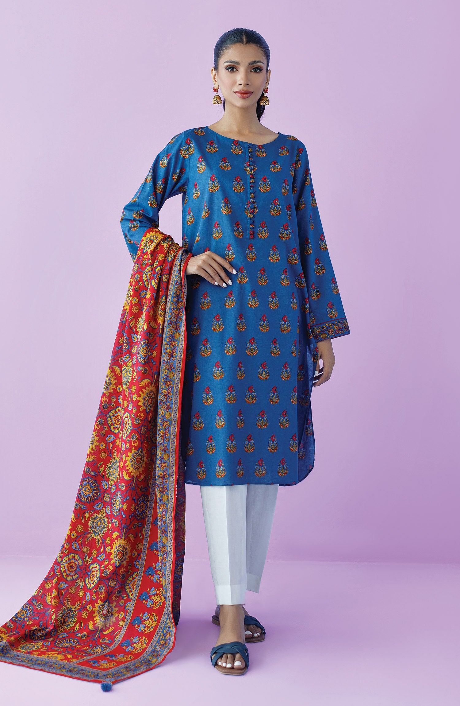 NRDS-23-118/U BLUE LAWN  UNSTITCHED SHIRT DUPATTA