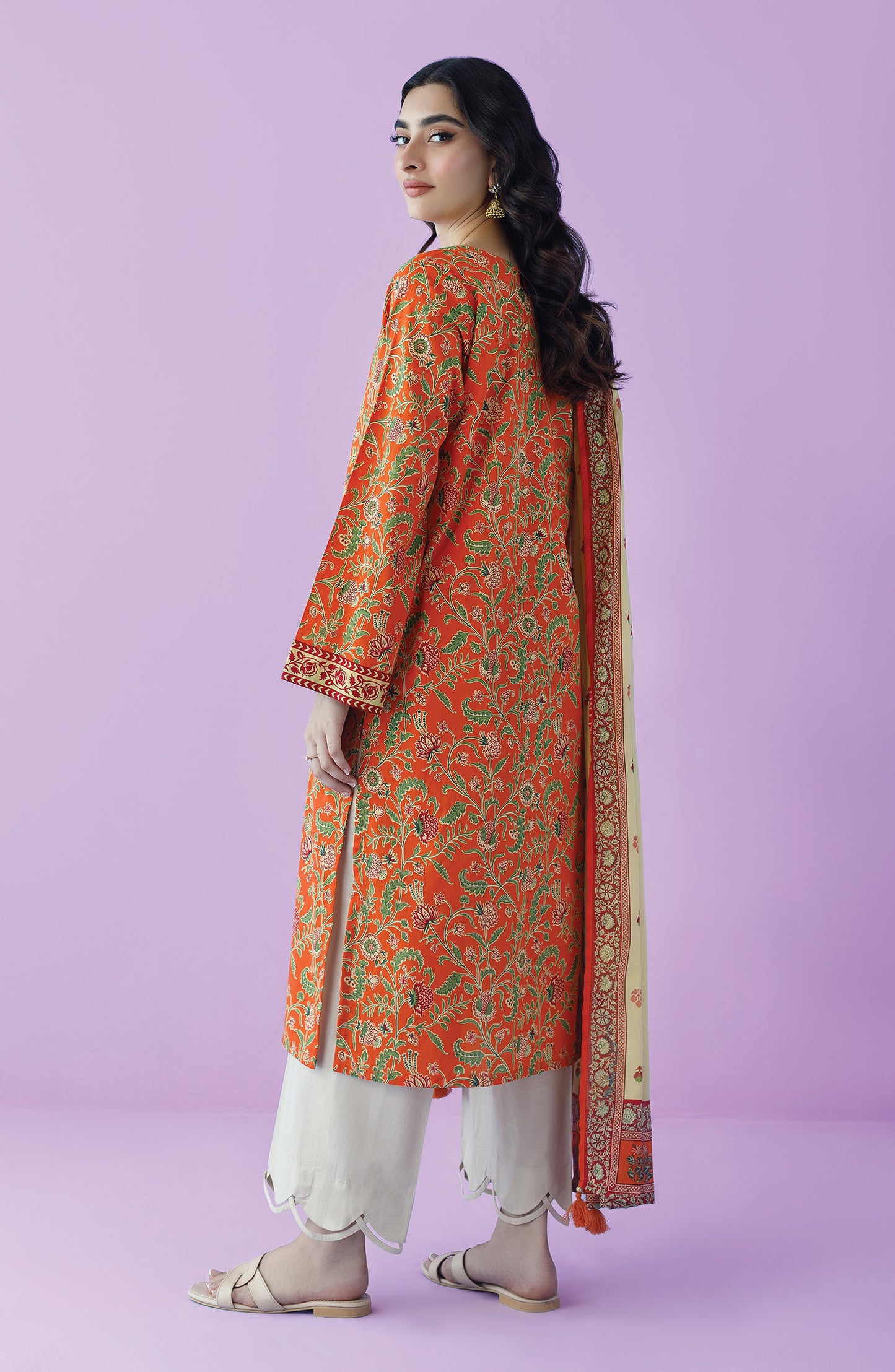 NRDS-23-095/U ORANGE LAWN UNSTITCHED SHIRT DUPATTA
