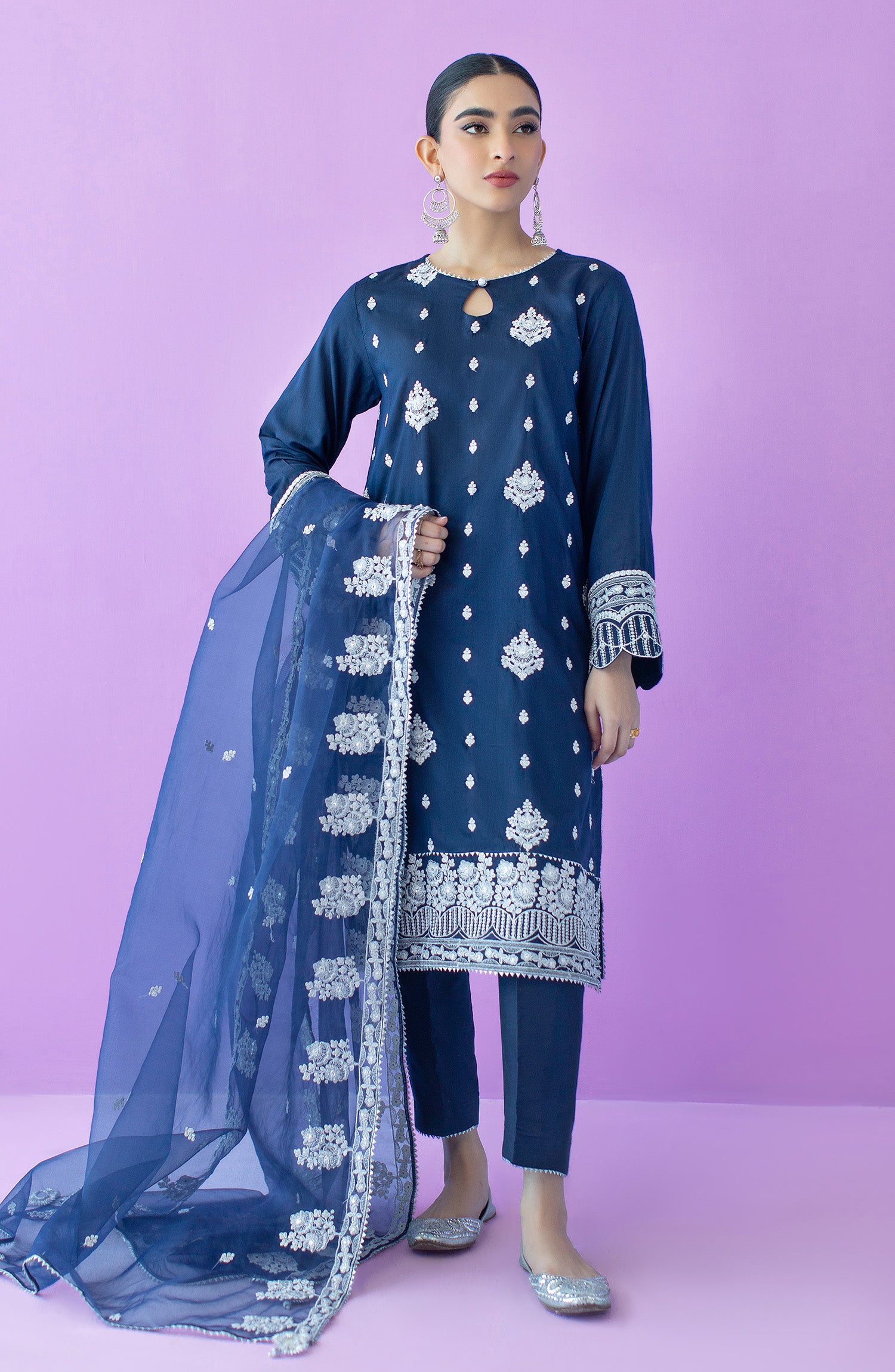 OTLF-23-043 NAVY COTTON SILK UNSTITCHED SHIRT DUPATTA PANTS