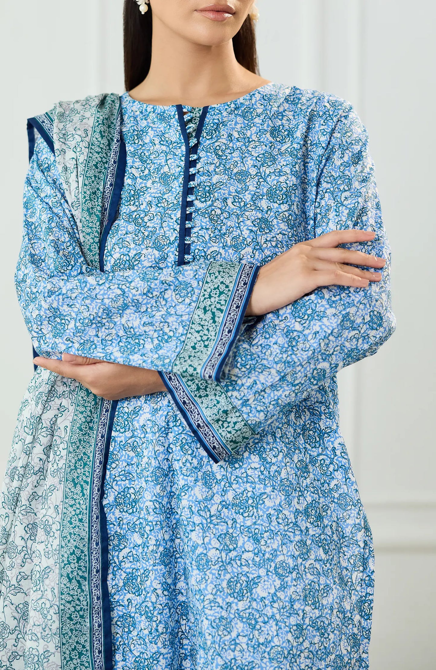 Unstitched | 3 Piece | Printed | Lawn Shirt | OTL-25-493/U SKY BLUE