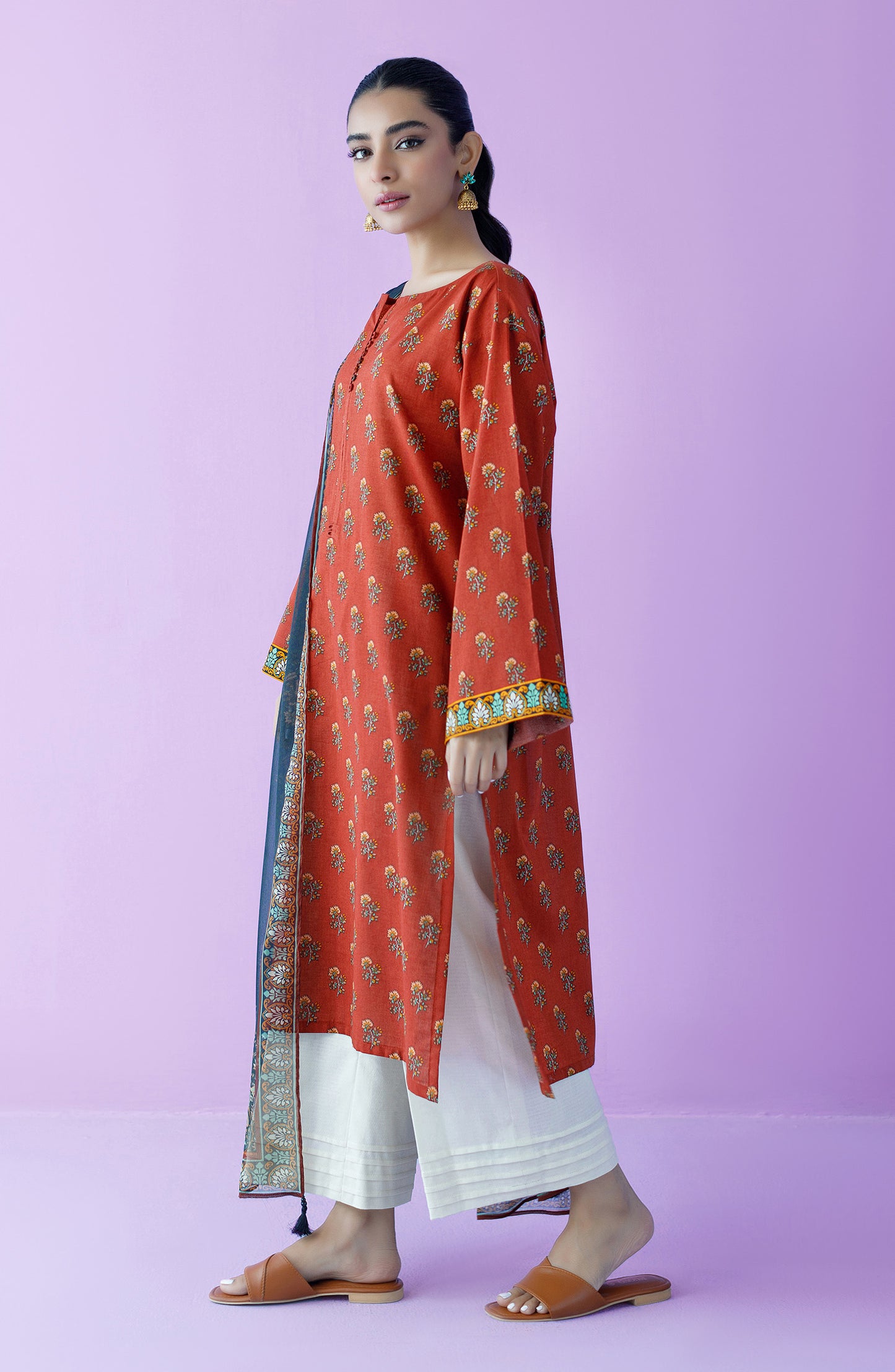 NRDS-23-084/U BROWN LAWN  UNSTITCHED SHIRT DUPATTA