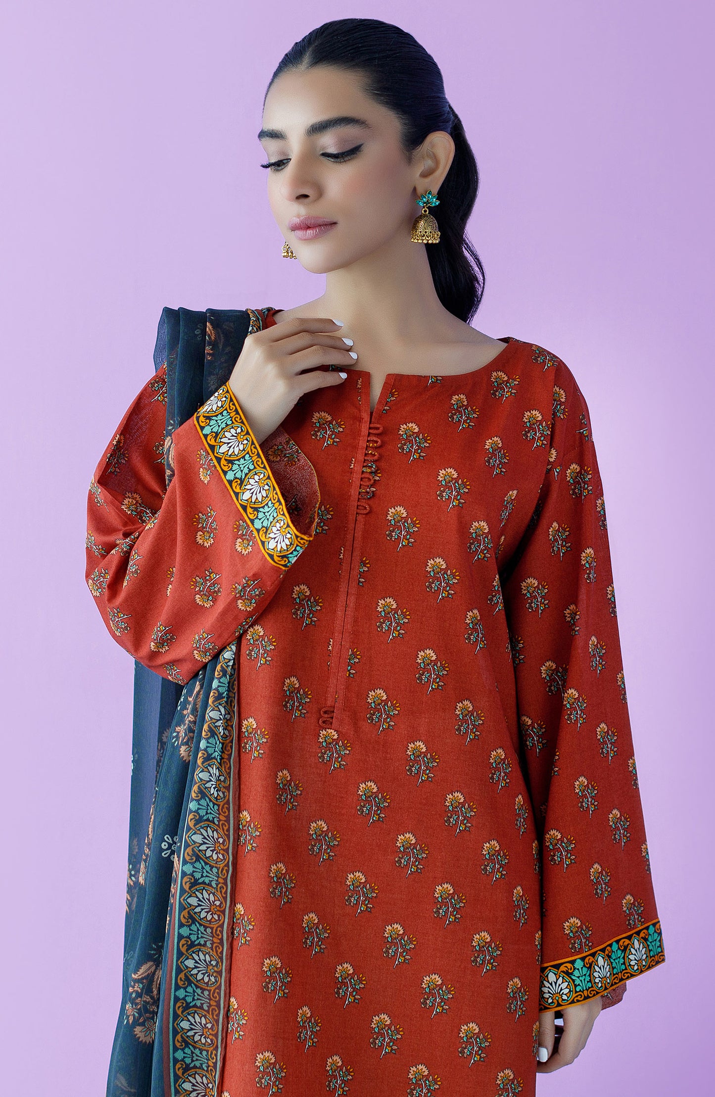 NRDS-23-084/U BROWN LAWN  UNSTITCHED SHIRT DUPATTA