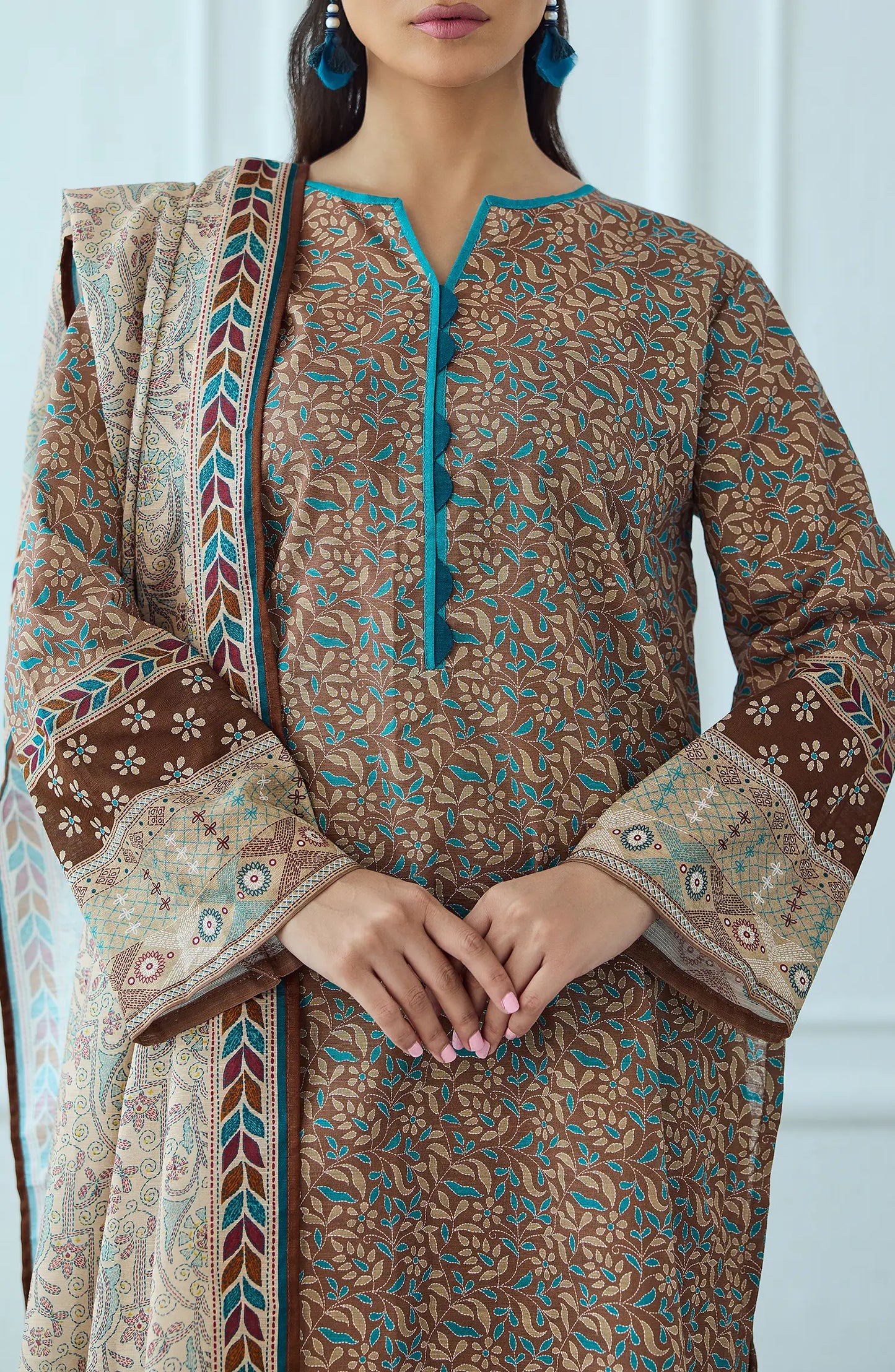 Unstitched | 3 Piece | Printed | Khaddar Shirt | OTL-25-456/U BROWN