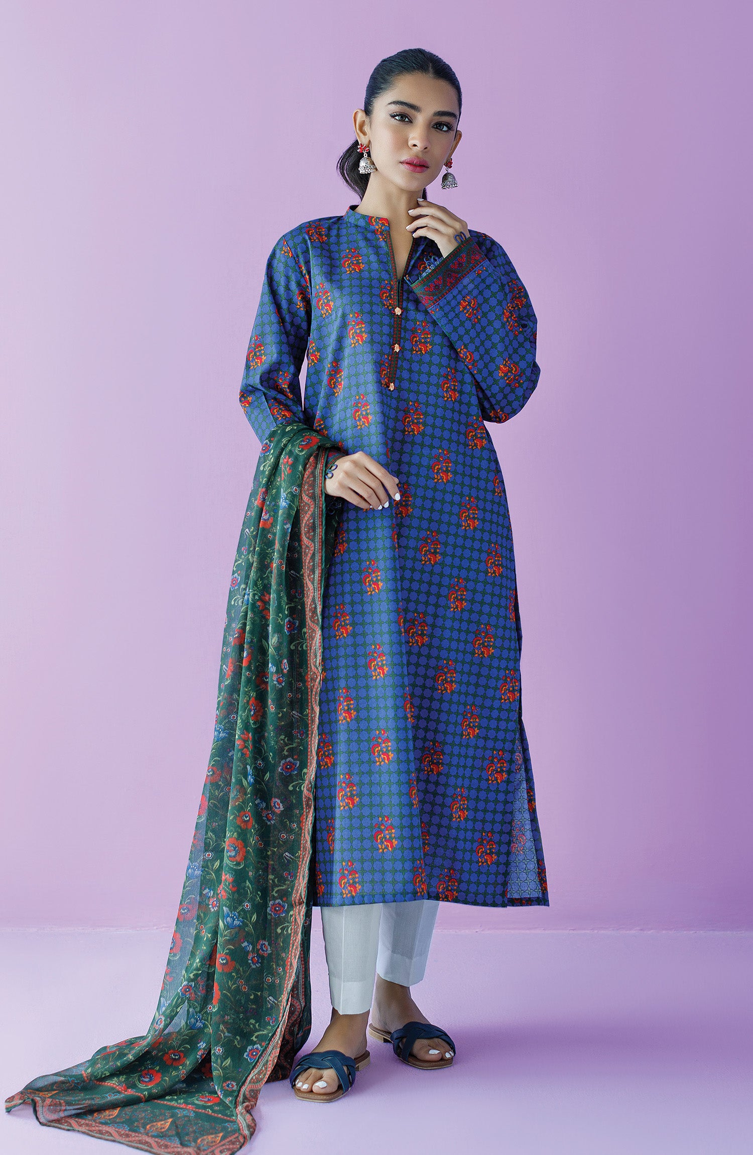 NRDS-23-087/U BLUE LAWN  UNSTITCHED SHIRT DUPATTA