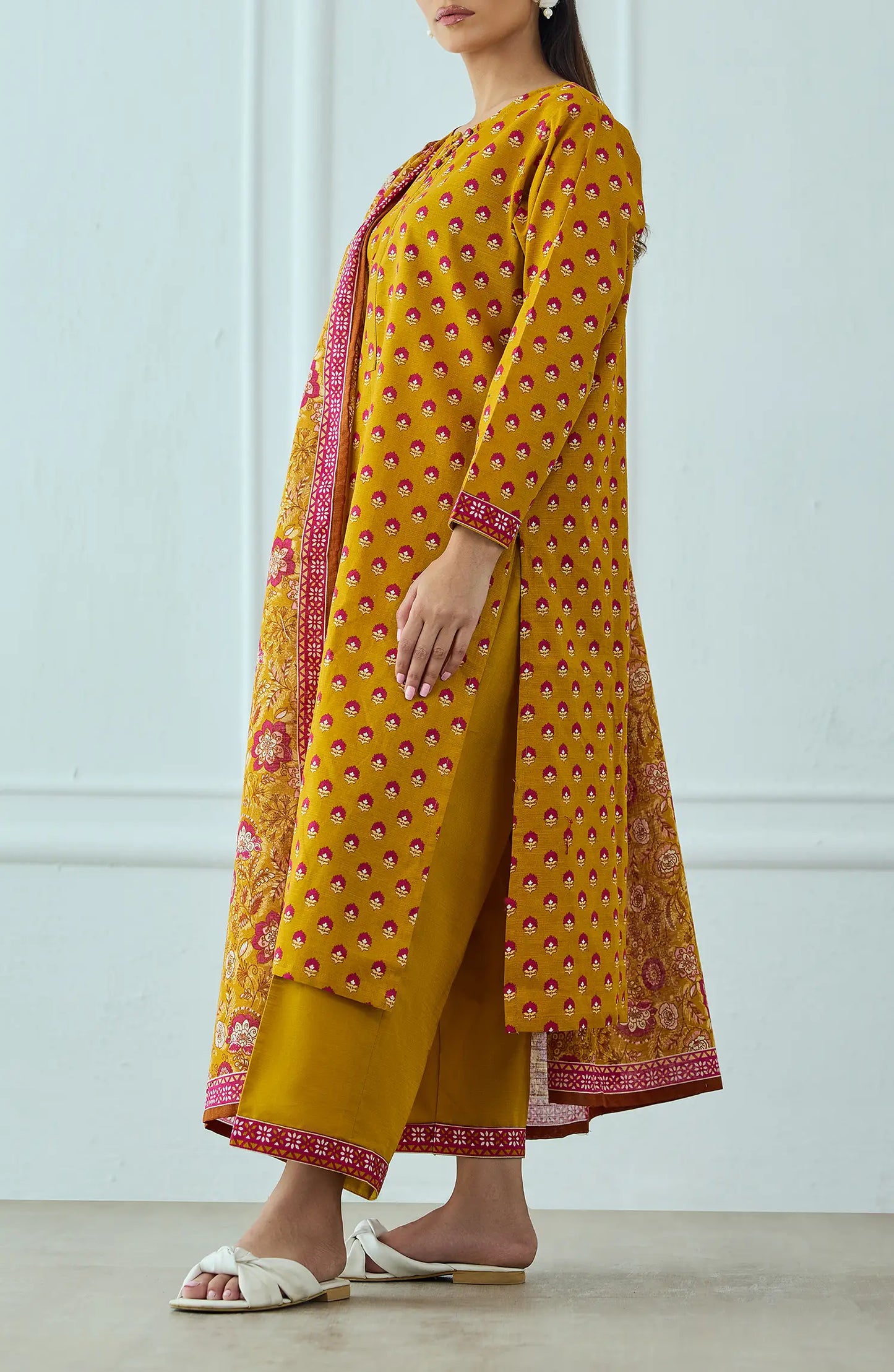 Unstitched | 3 Piece | Printed | Khaddar Shirt | OTL-25-479/U OCHRE