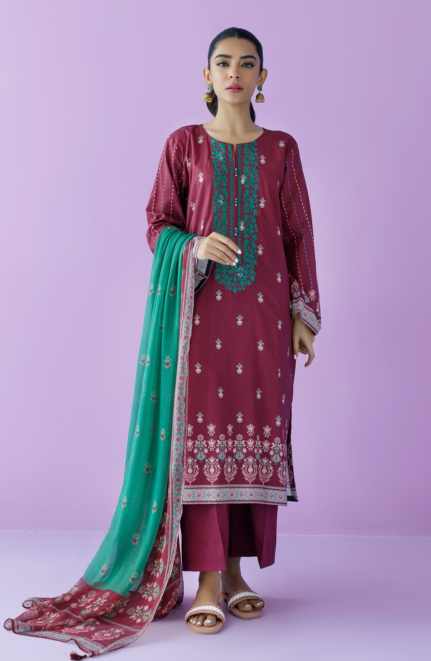 OTL-23-123/U MAROON LAWN  UNSTITCHED SHIRT DUPATTA PANTS