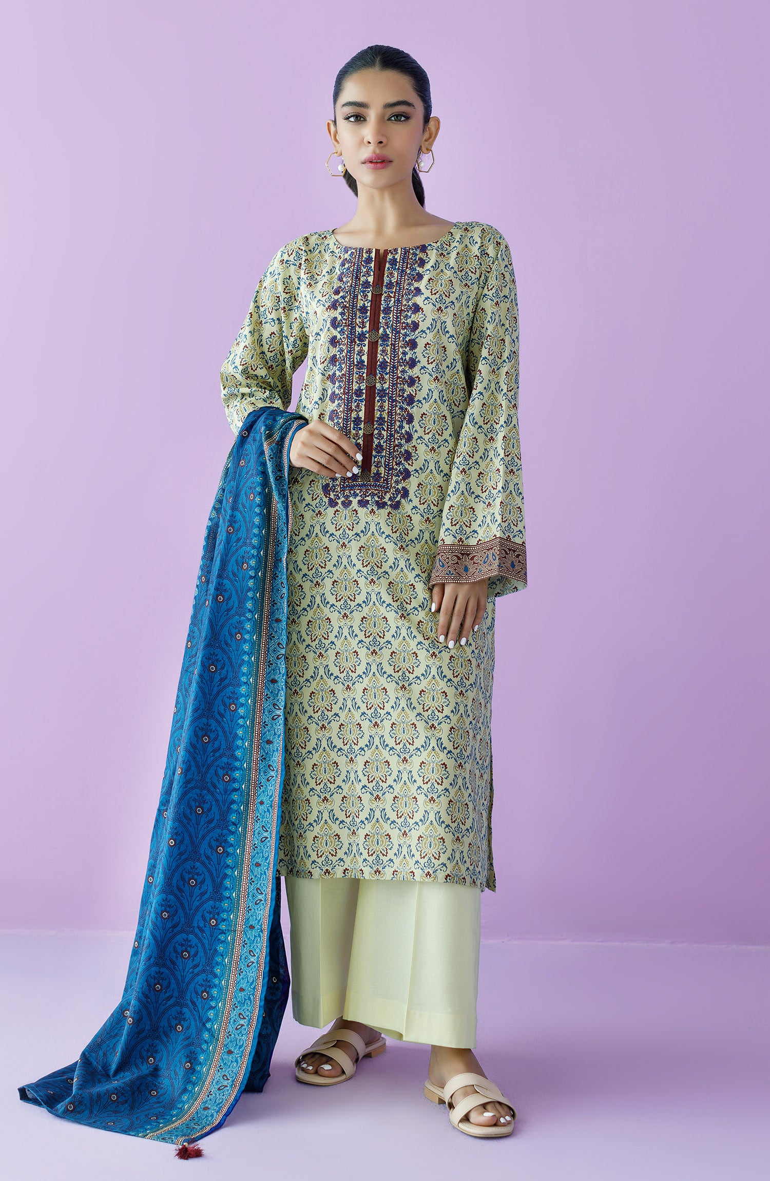OTL-23-113/U BEIGE LAWN UNSTITCHED SHIRT DUPATTA PANTS
