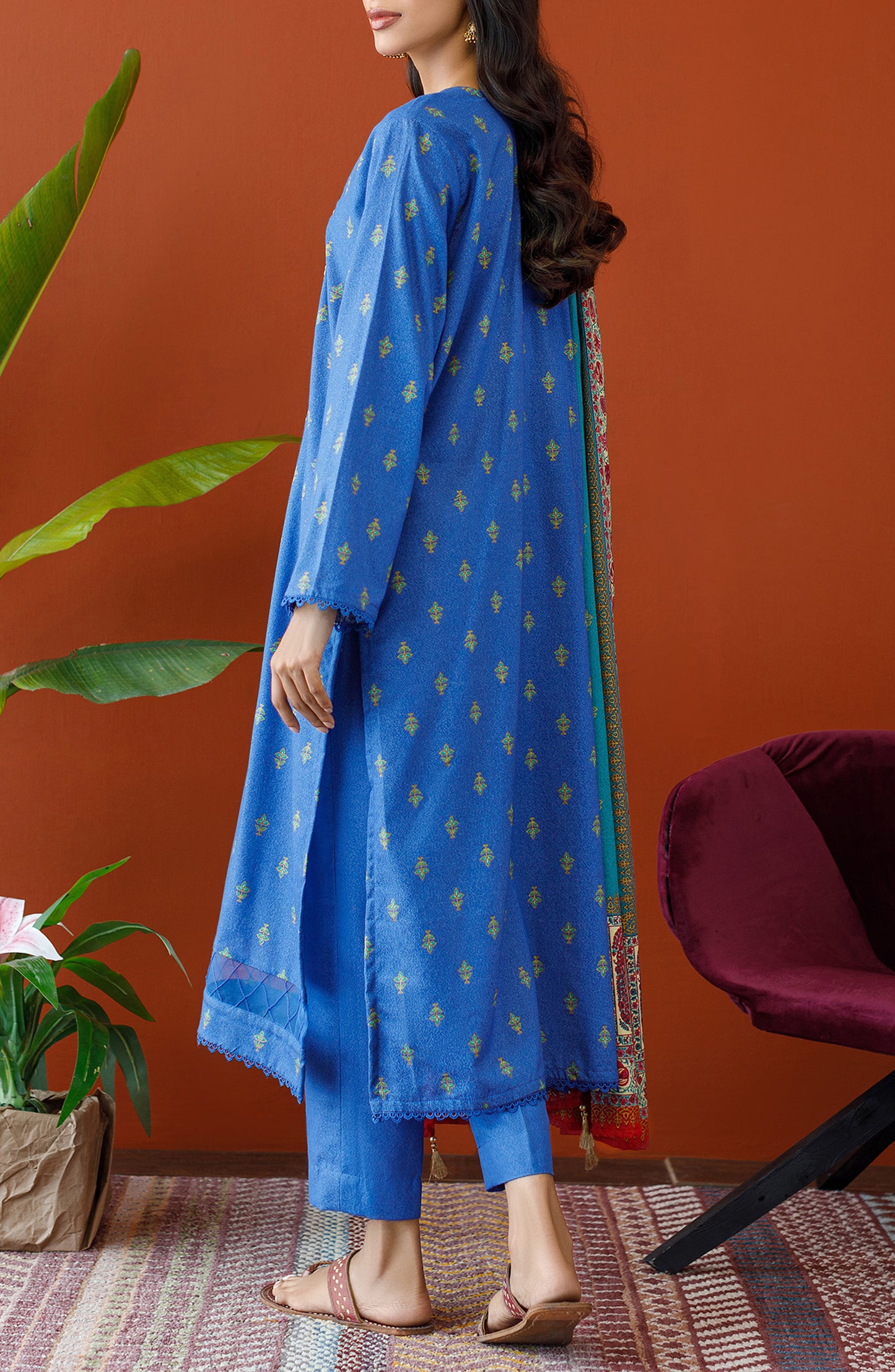 OTL-23-242/U BLUE KARANDI Women UNSTITCHED SHIRT DUPATTA PANTS