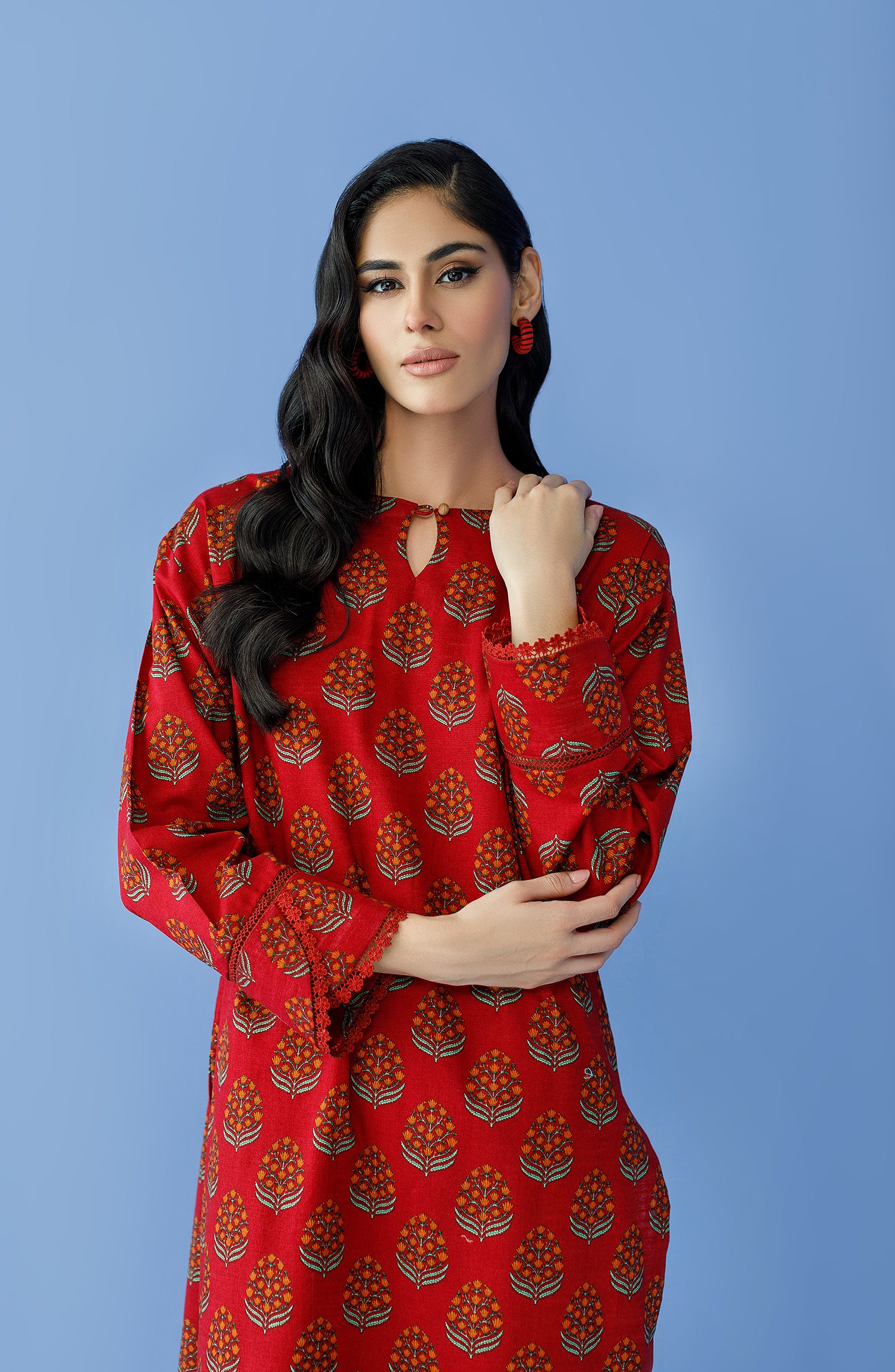 NRDS-23-177/U RED KHADDAR Women UNSTITCHED SHIRT PANTS