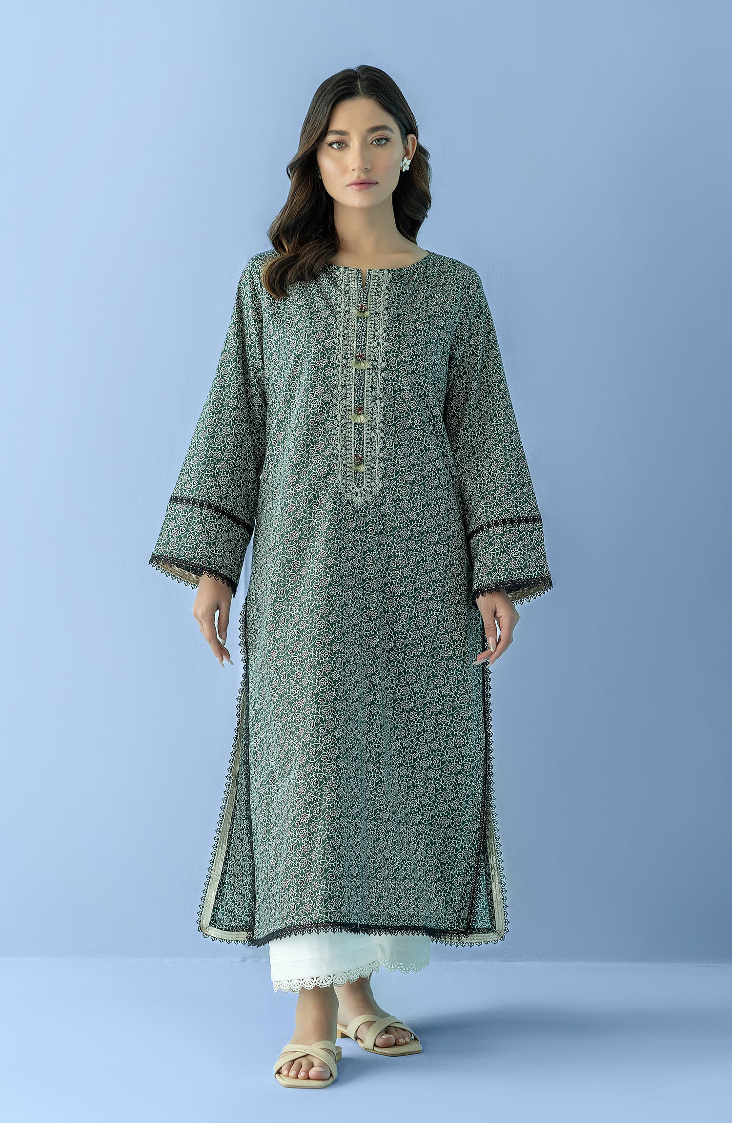 Unstitched 1 Piece Embroidered Lawn Shirt (HCS-24-002/U GREEN)