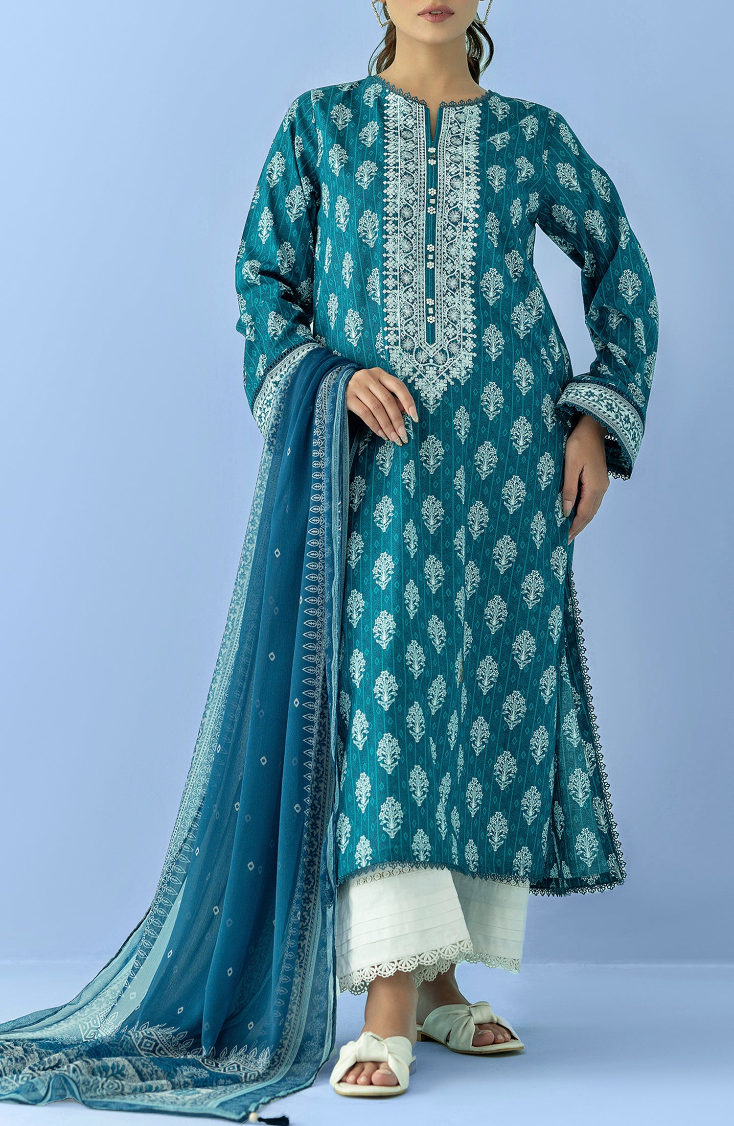 NRDS-24-010/U BLUE LAWN UNSTITCHED SHIRT DUPATTA