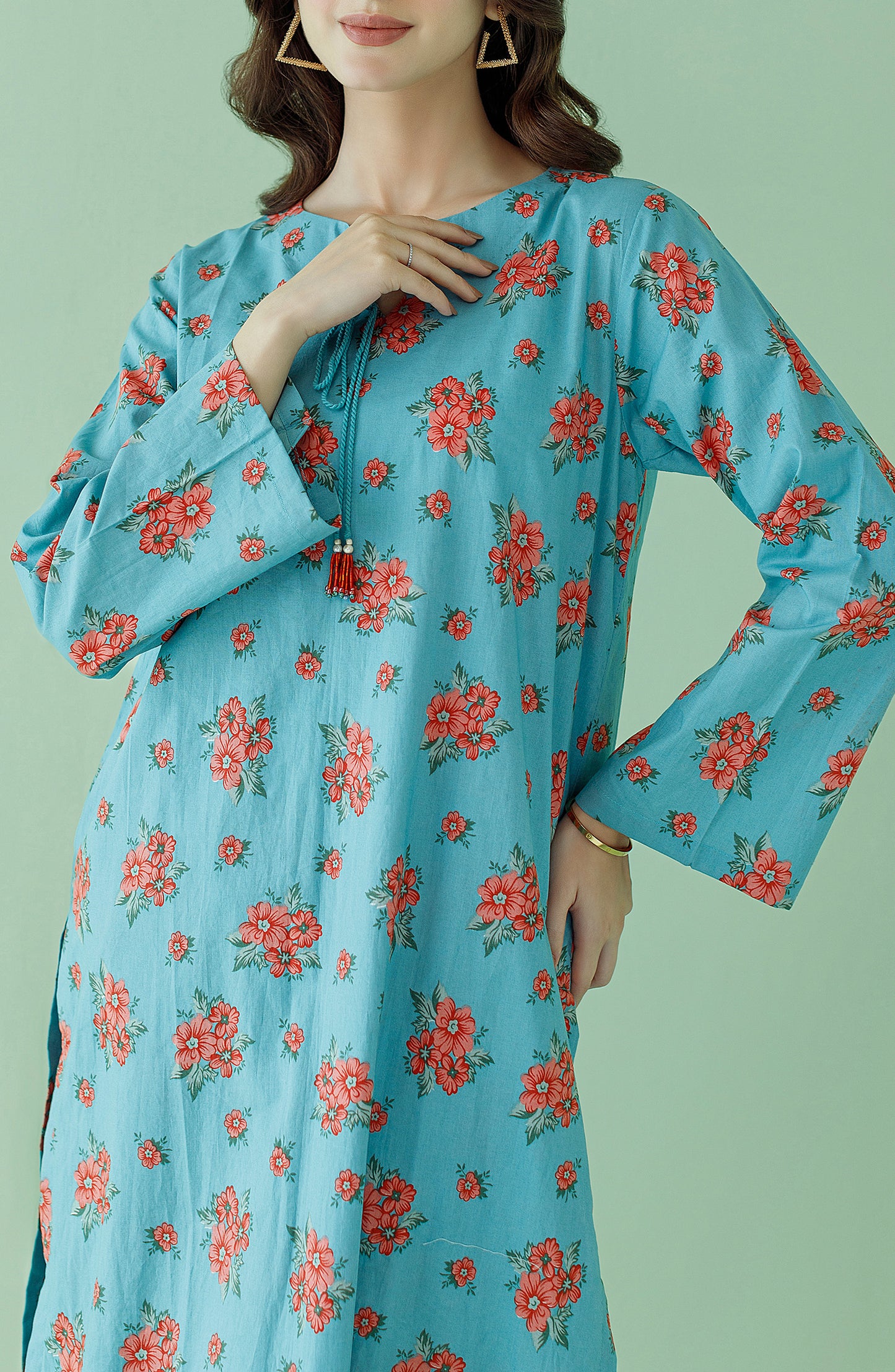 NRDS-23-170/U TEAL LAWN Women UNSTITCHED SHIRT PANTS